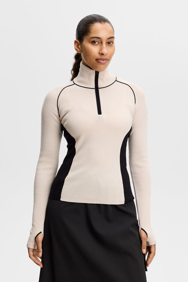 Valley Knitted Rib Quarter Zip / Moonbeam