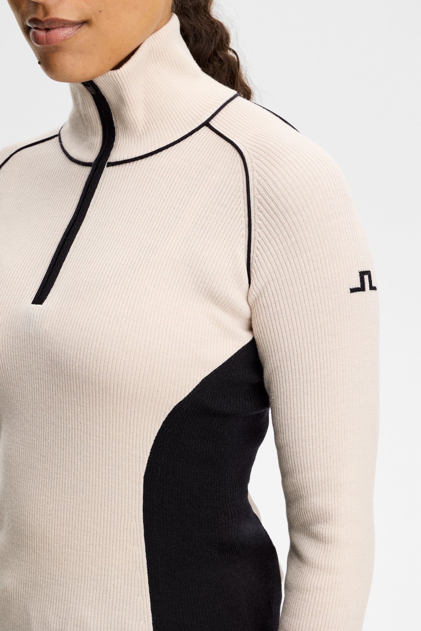 Valley Knitted Rib Quarter Zip in Moonbeam by J.Lindeberg
