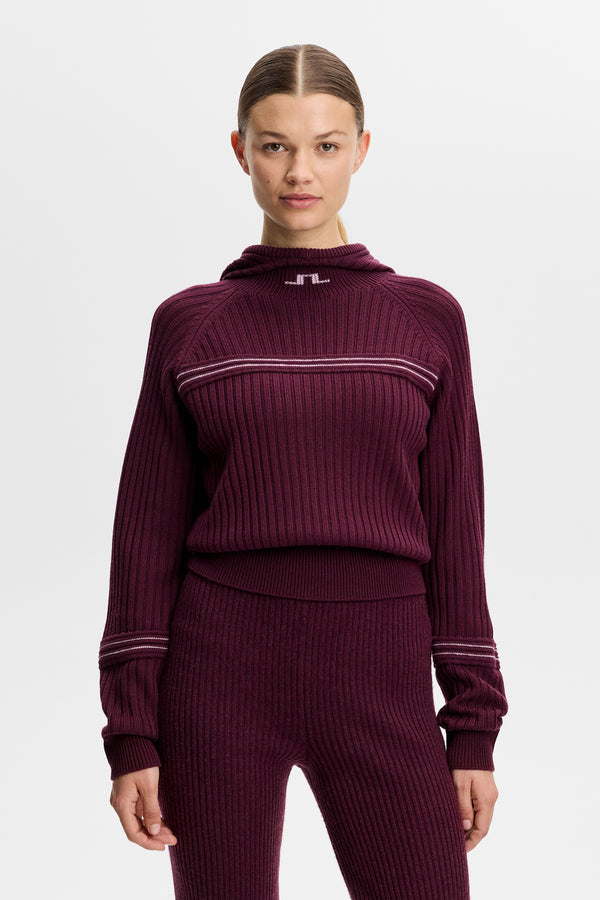 Hilda Knitted Rib Hoodie / Winetasting