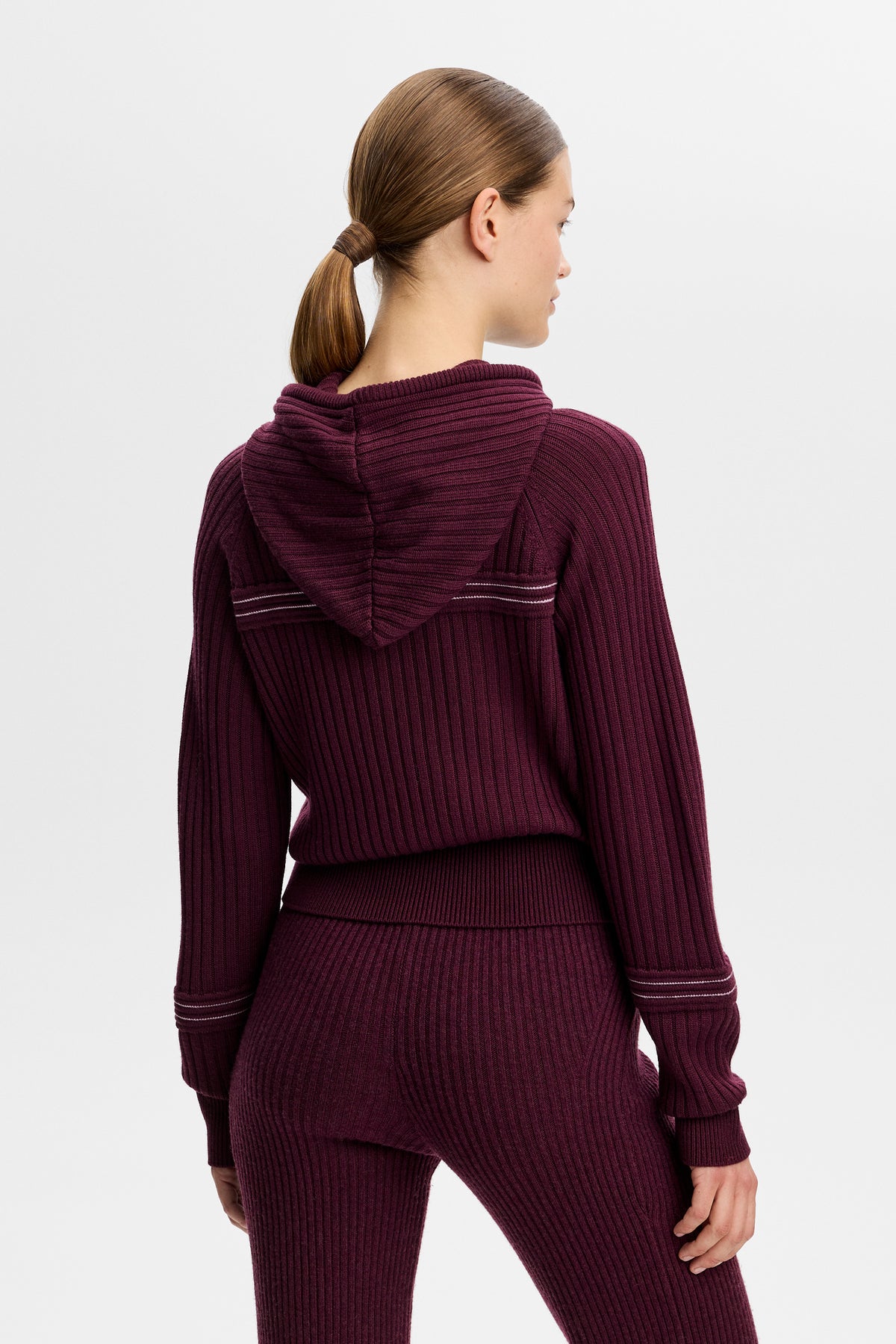 Hilda Knitted Rib Hoodie in Winetasting by J.Lindeberg