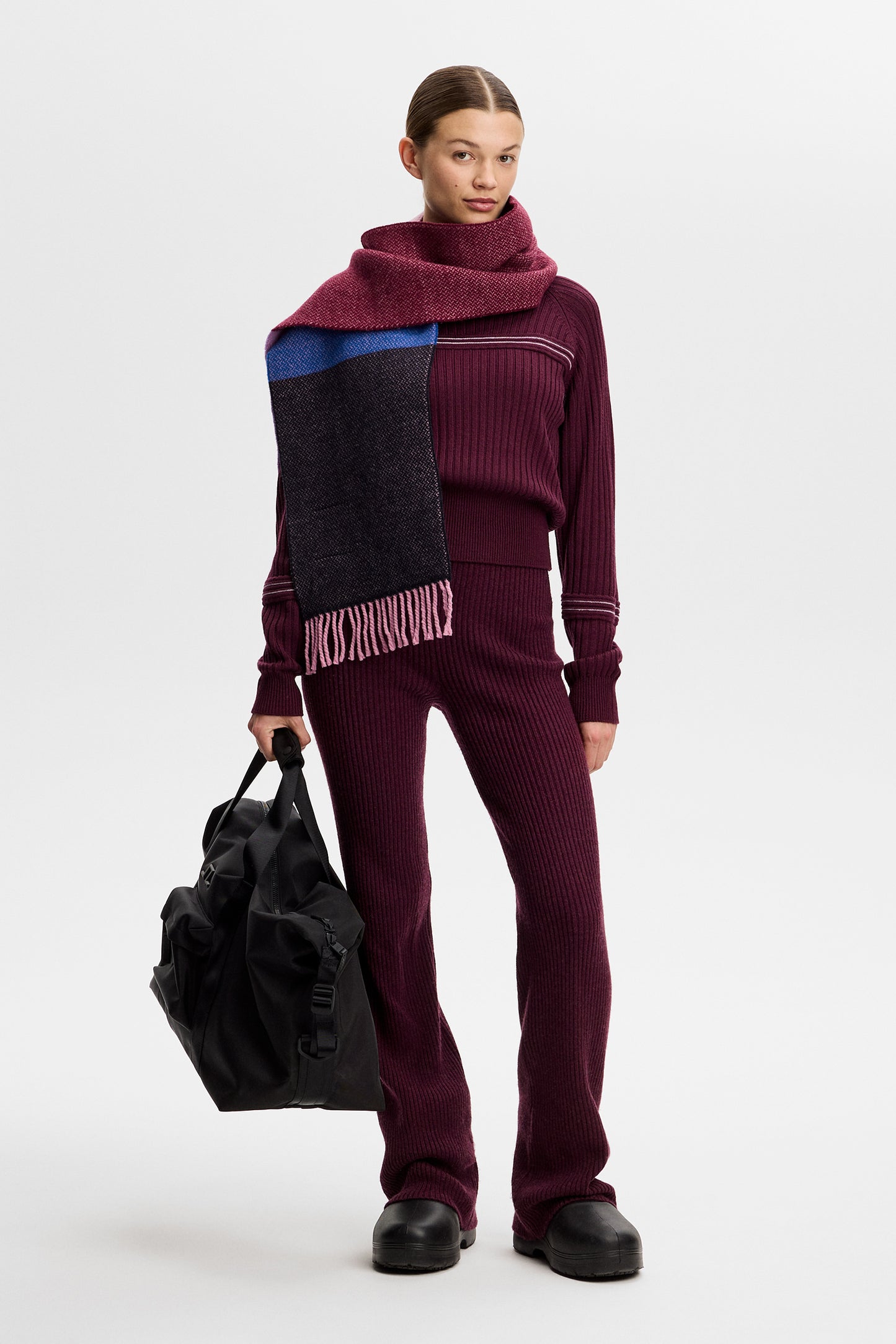 Hilda Knitted Rib Hoodie in Winetasting by J.Lindeberg