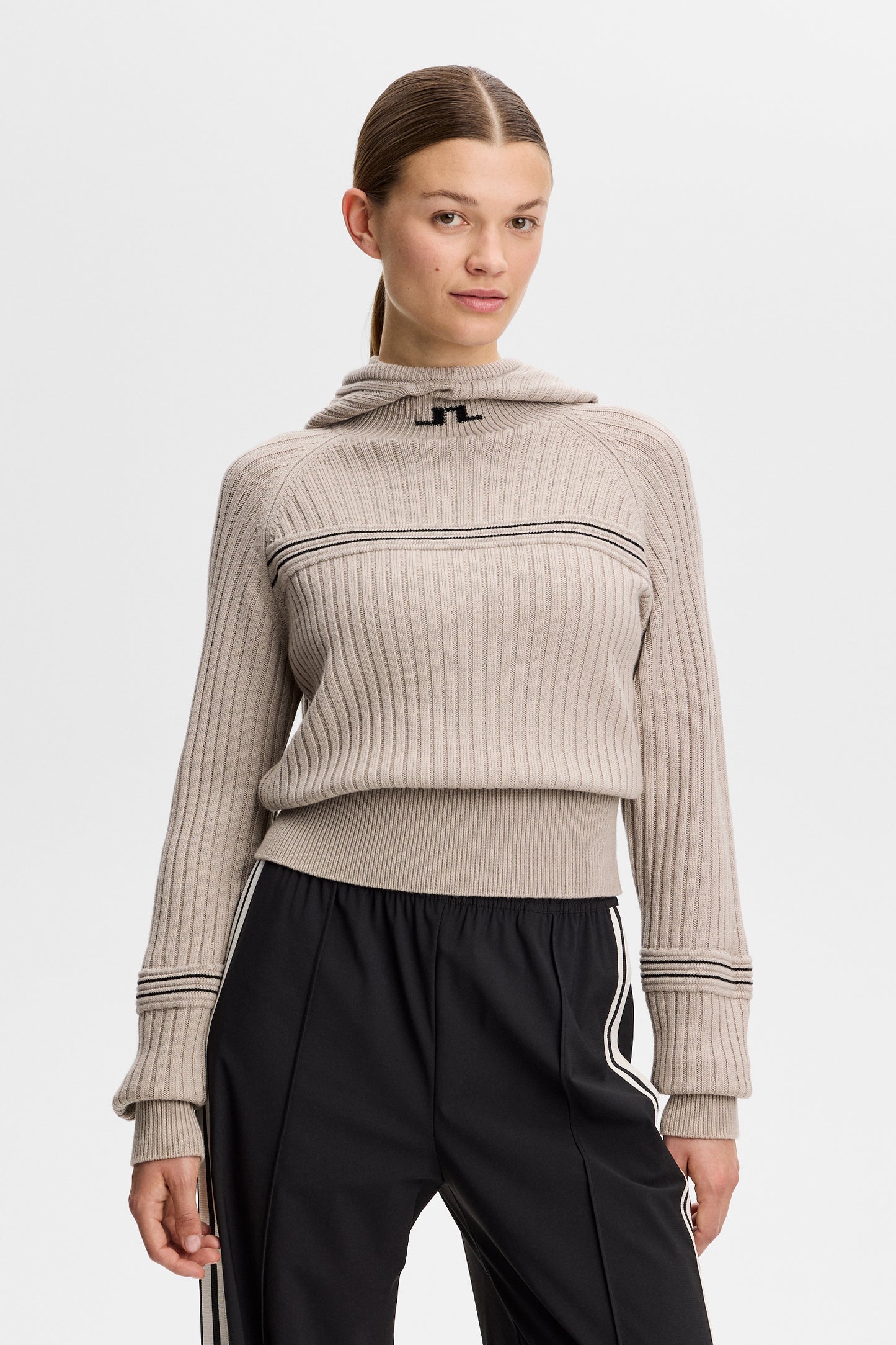 Hilda Knitted Rib Hoodie in Moonbeam by J.Lindeberg