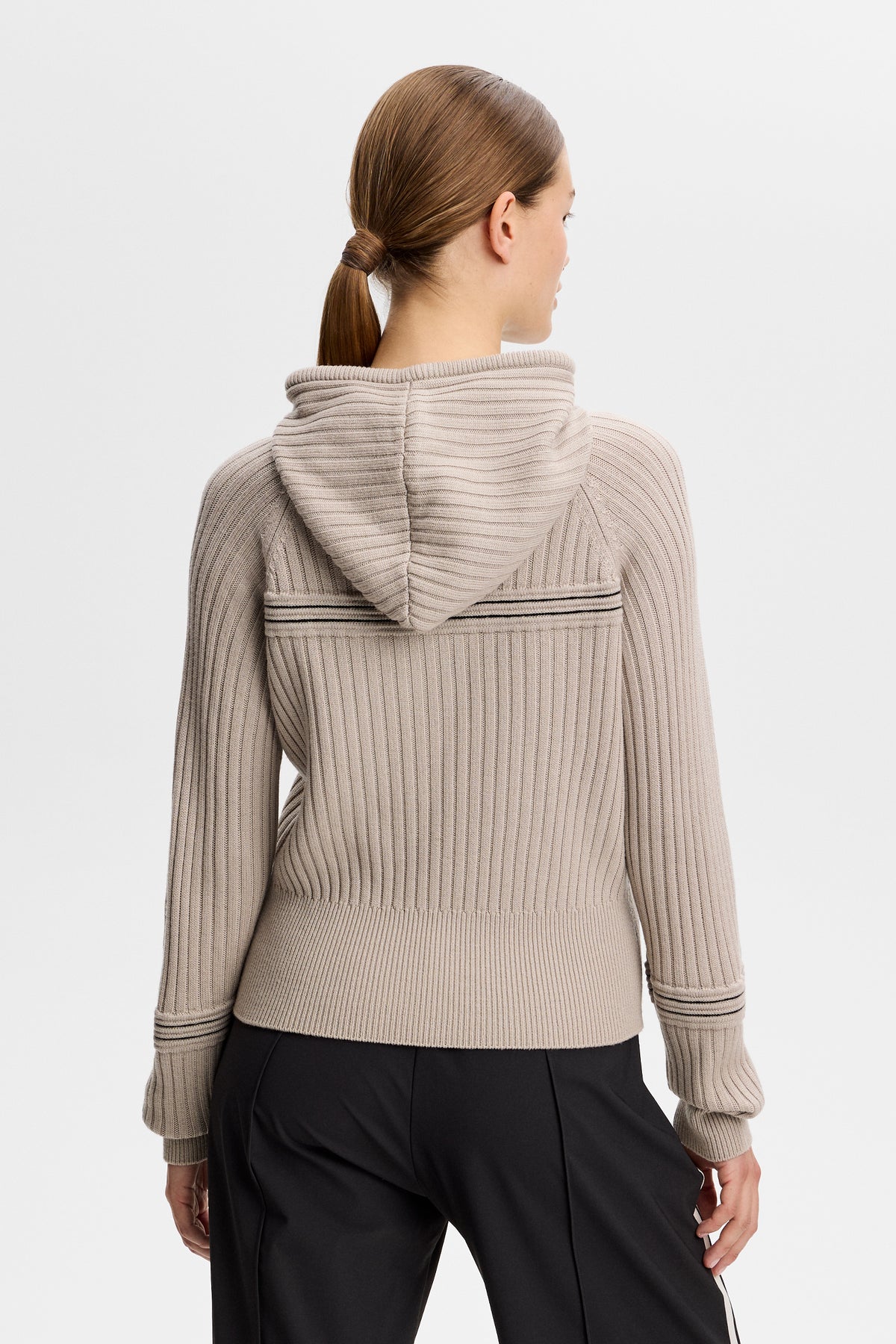Hilda Knitted Rib Hoodie in Moonbeam by J.Lindeberg