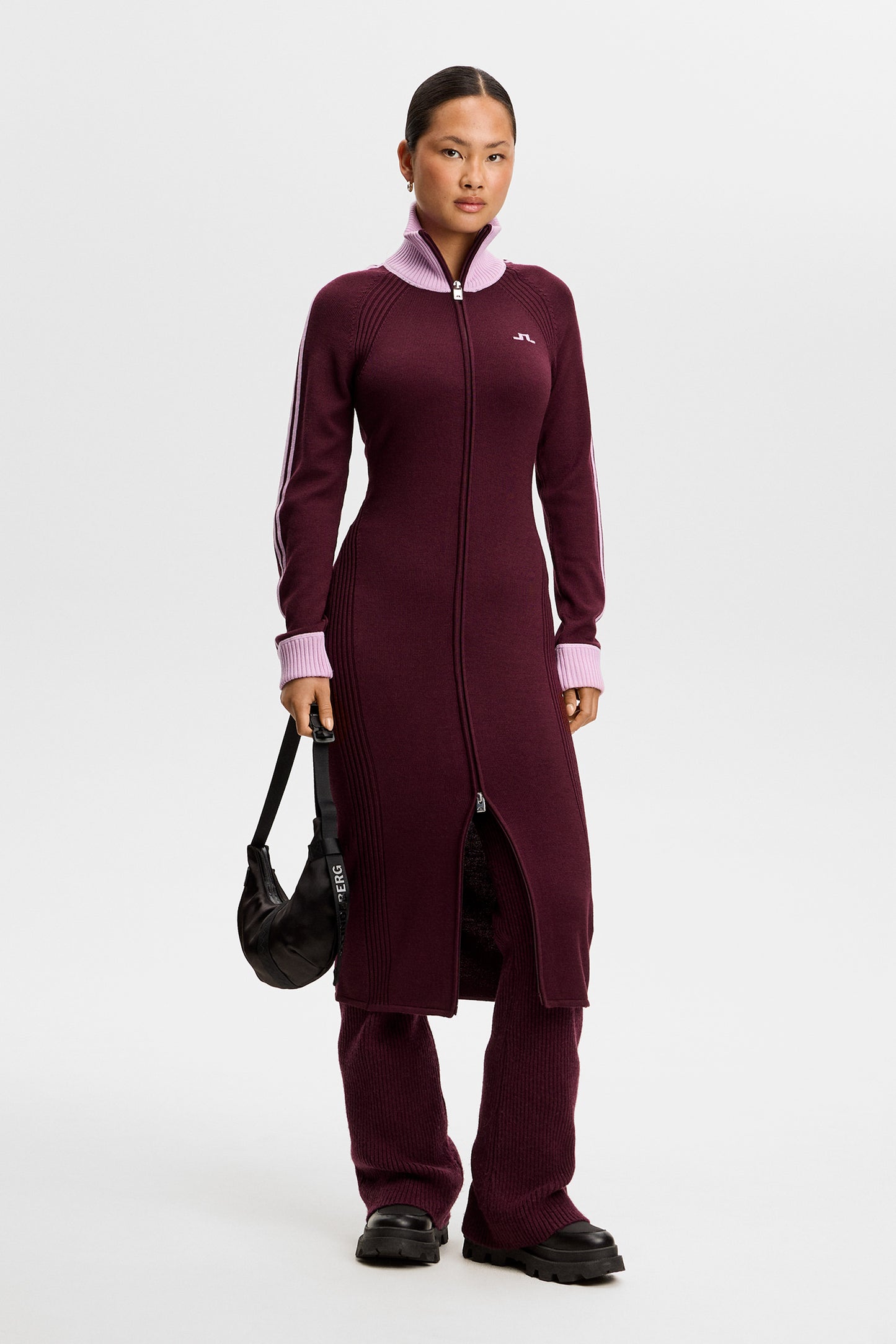Bettina Knitted Track Dress in Winetasting by J.Lindeberg
