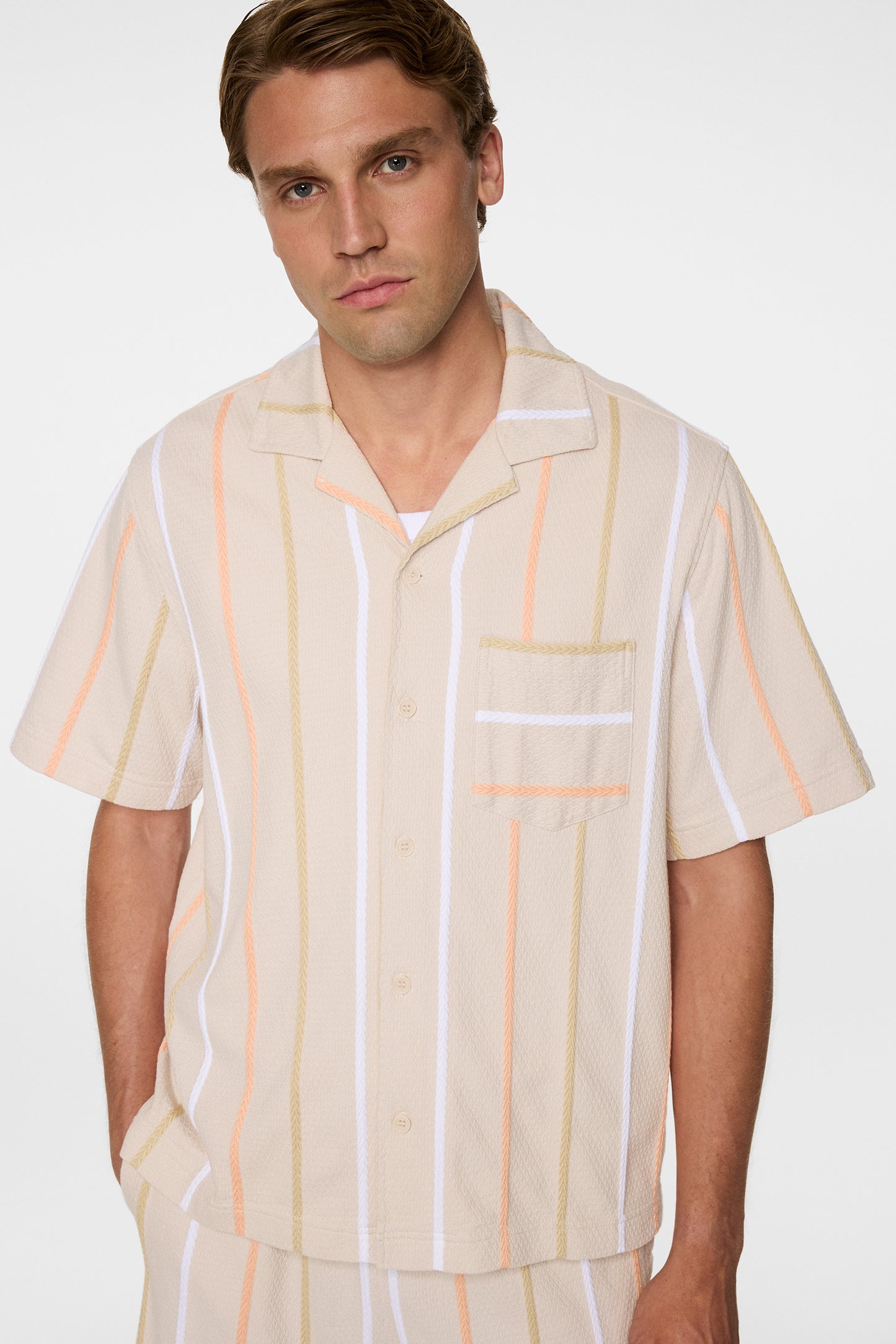 Theron Stripe Resort Shirt in Moonbeam by J.Lindeberg