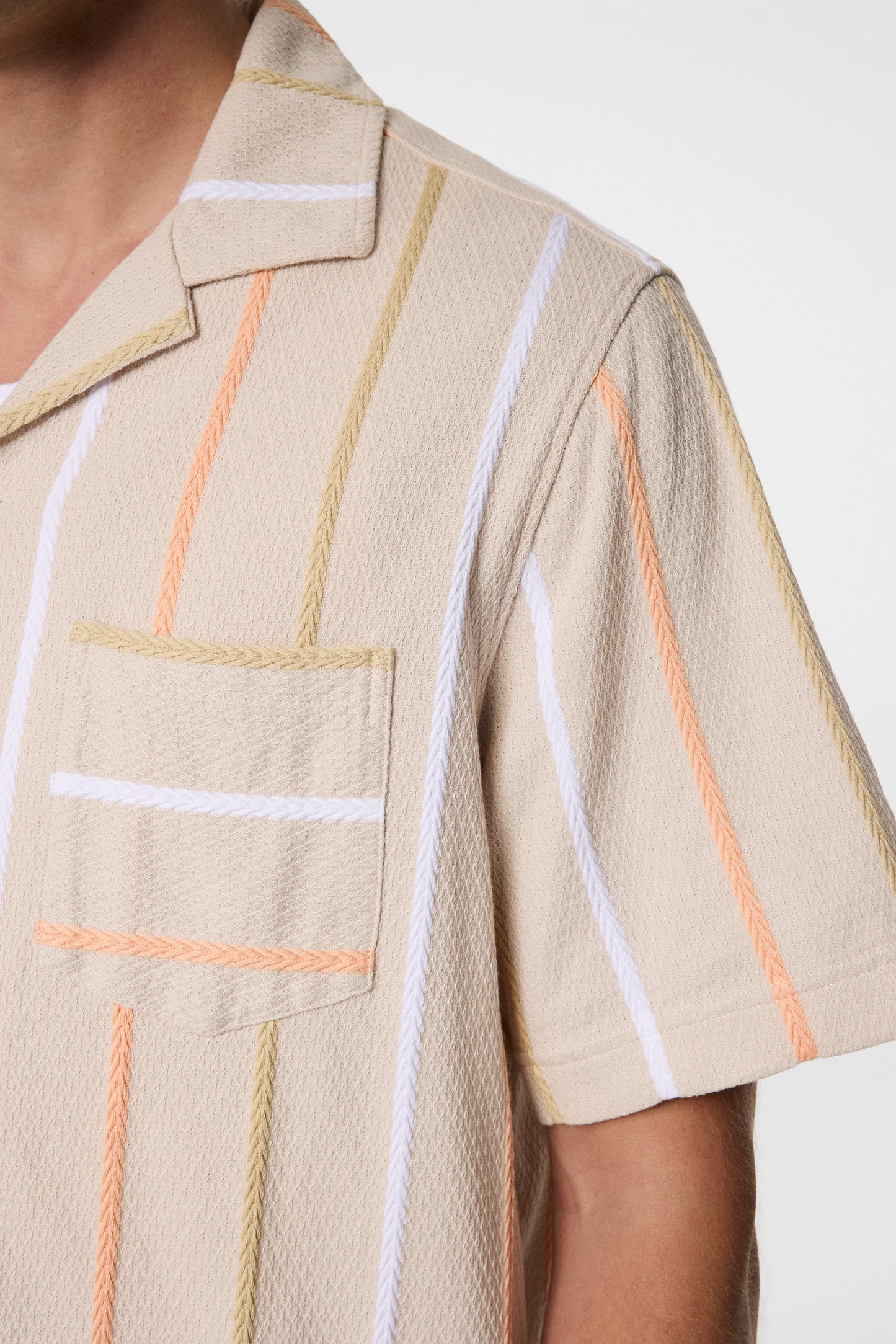 Theron Stripe Resort Shirt in Moonbeam by J.Lindeberg