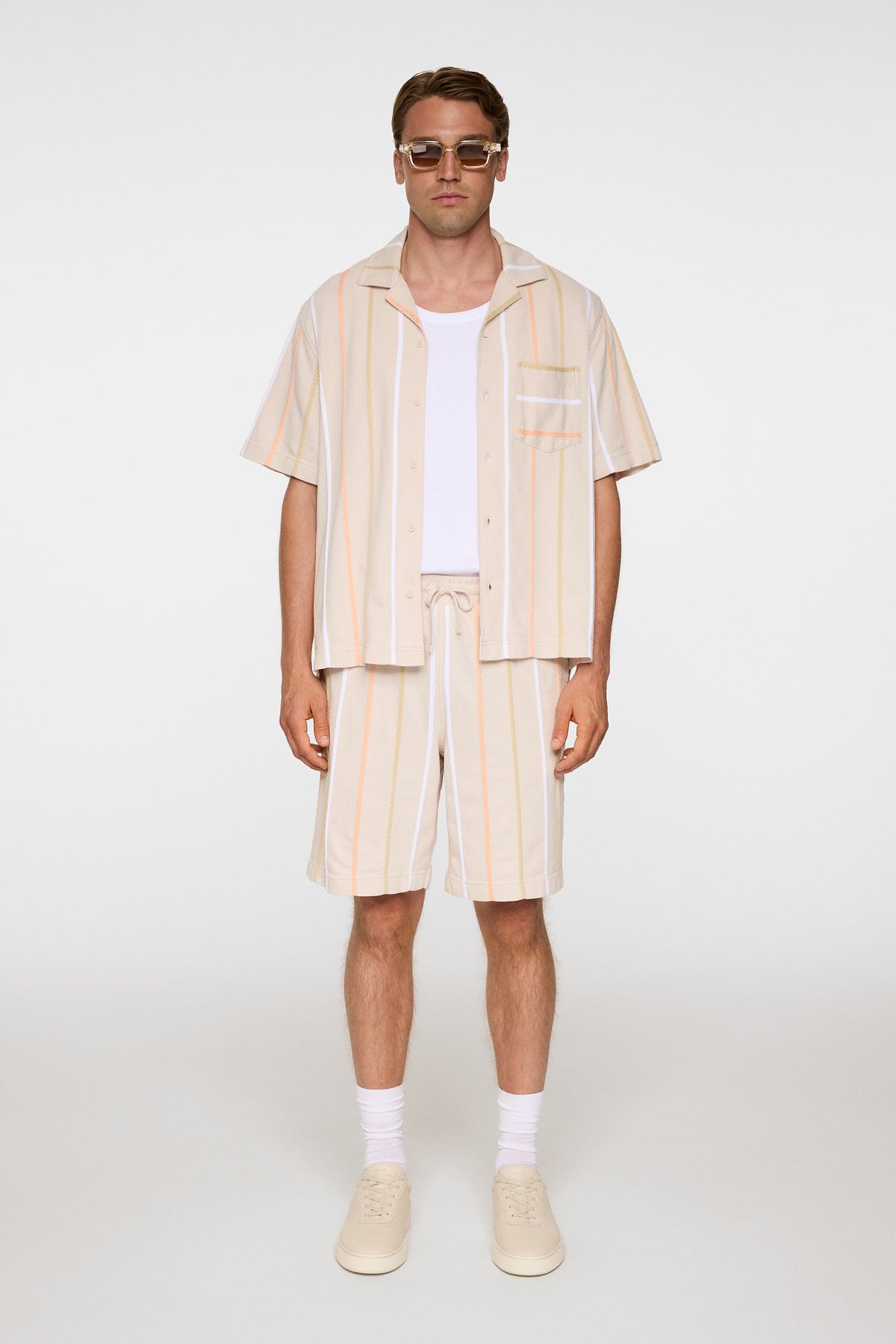 Simon Stripe Shorts in Moonbeam by J.Lindeberg