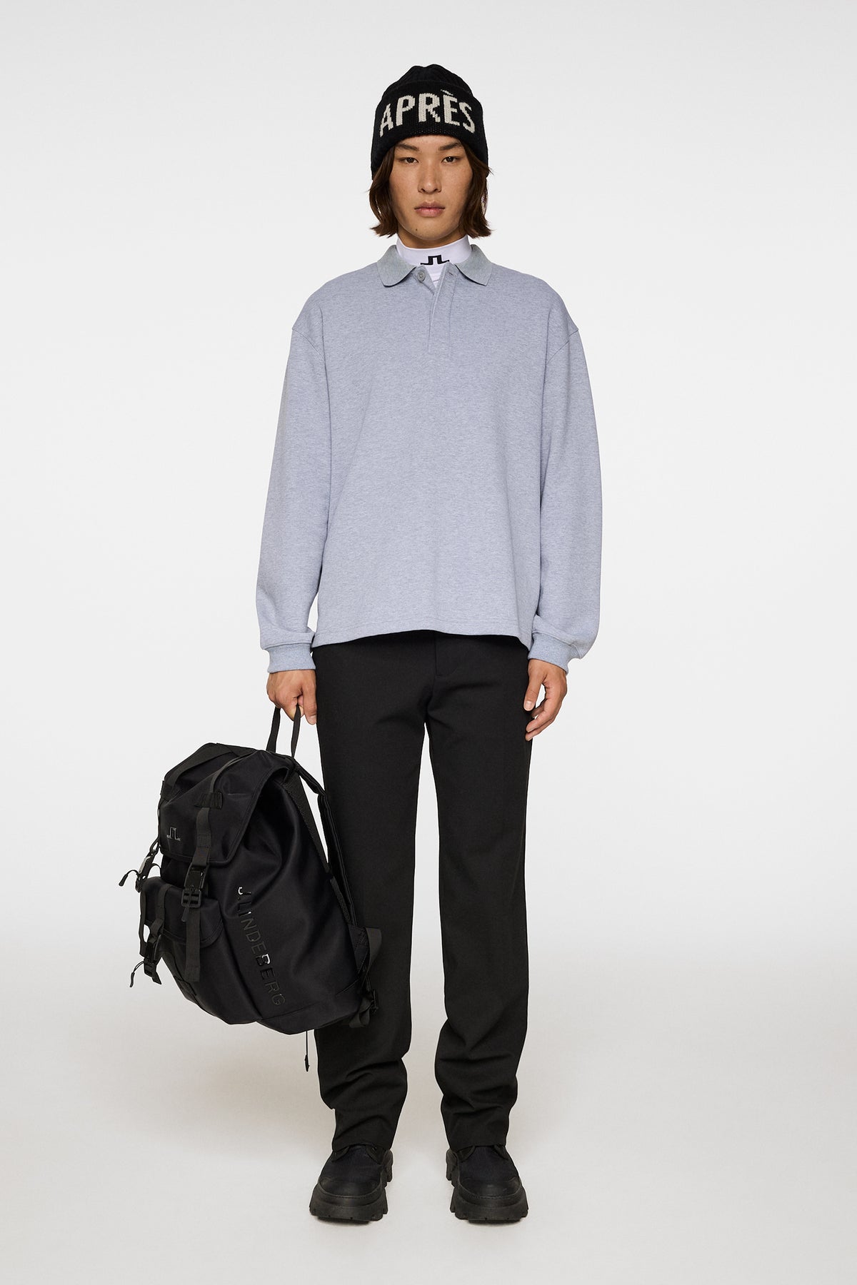 Cadan Polo Sweater in Medium Grey Melange by J.Lindeberg