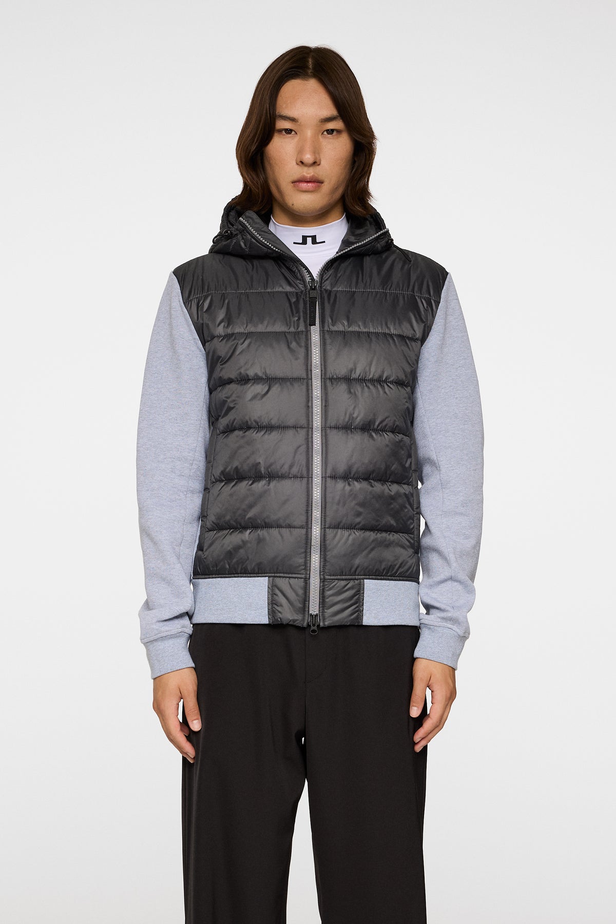 Seth Hybrid Zip Hood in Medium Grey Melange by J.Lindeberg