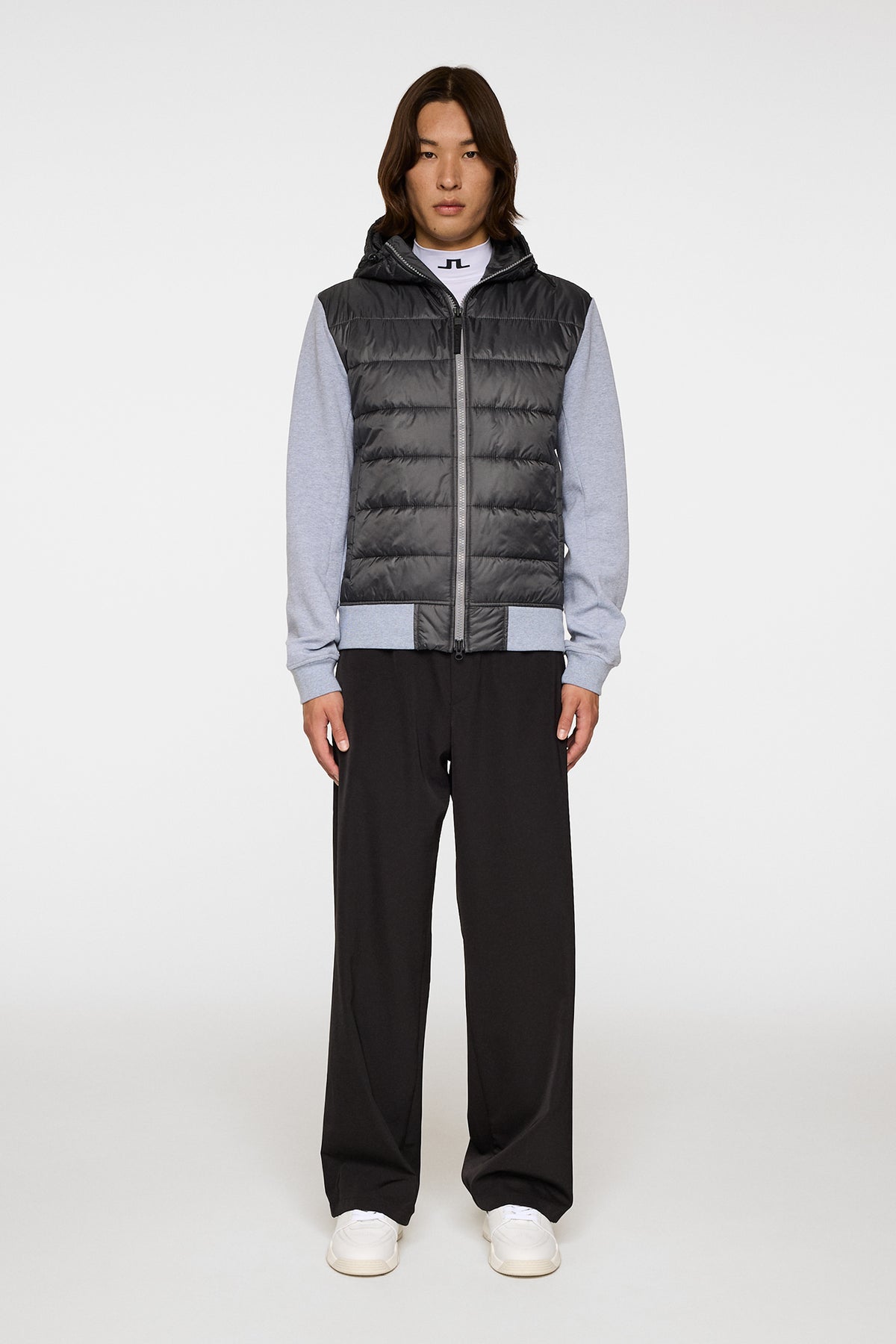 Seth Hybrid Zip Hood in Medium Grey Melange by J.Lindeberg