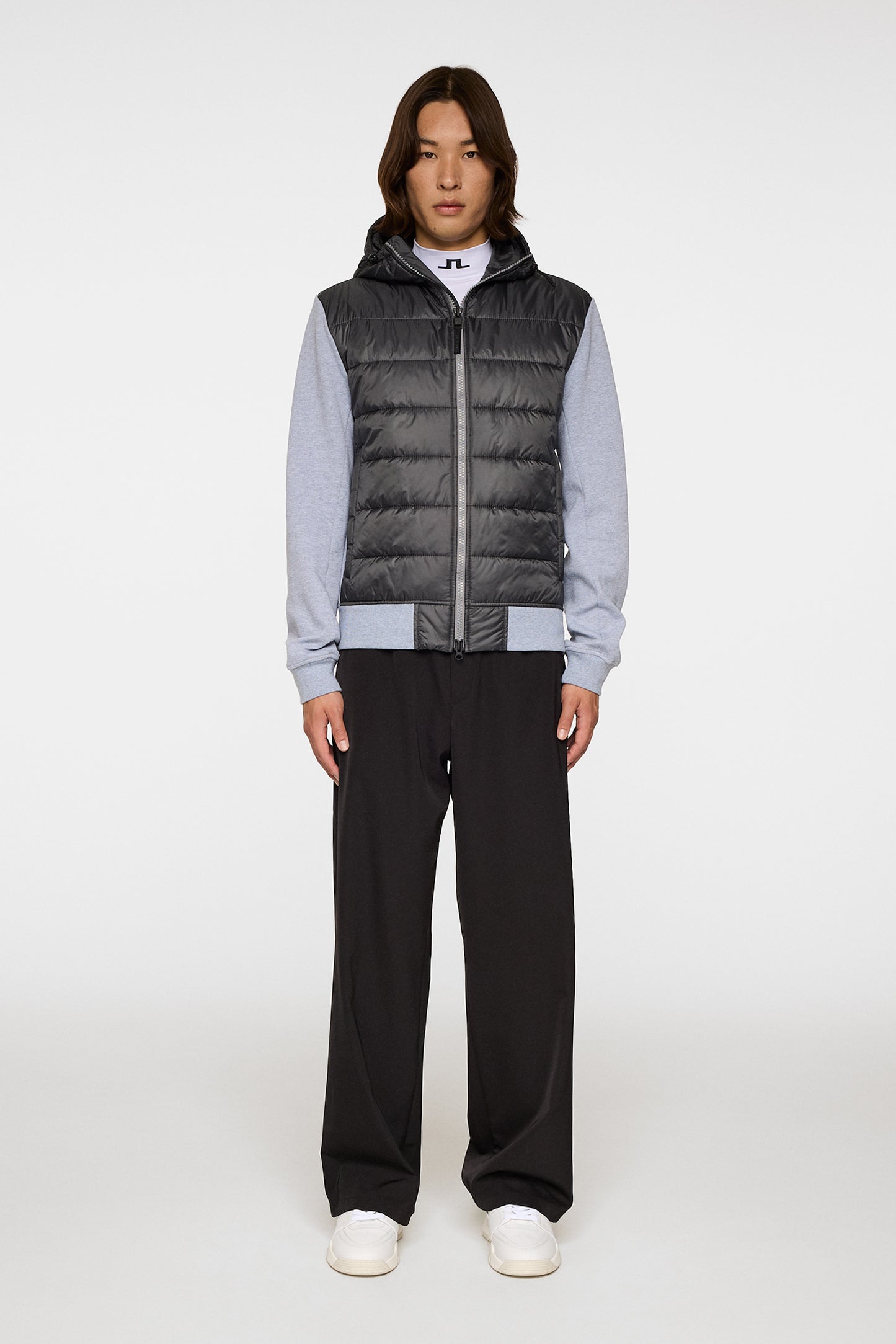 Seth Hybrid Zip Hood in Medium Grey Melange by J.Lindeberg