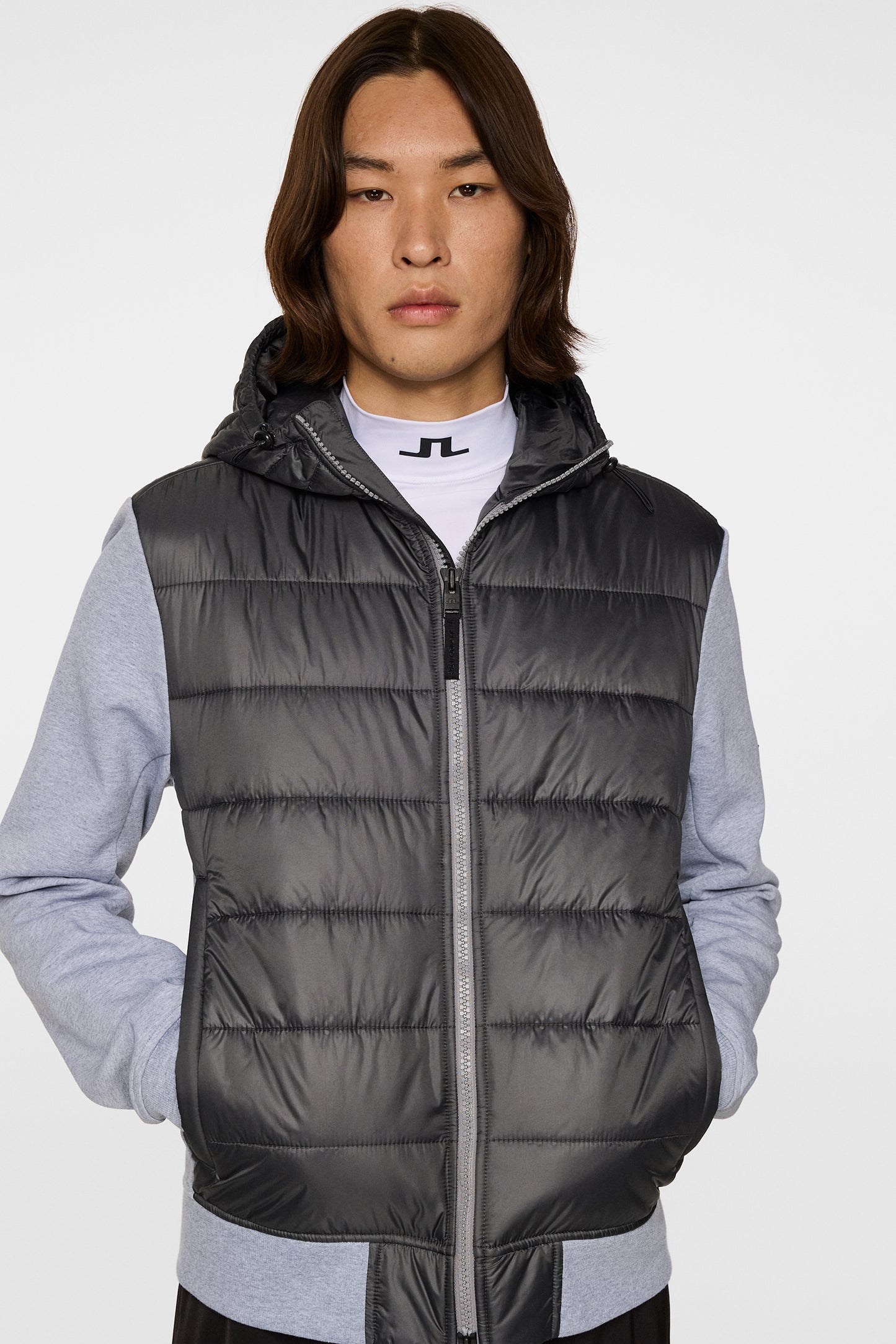 Seth Hybrid Zip Hood in Medium Grey Melange by J.Lindeberg