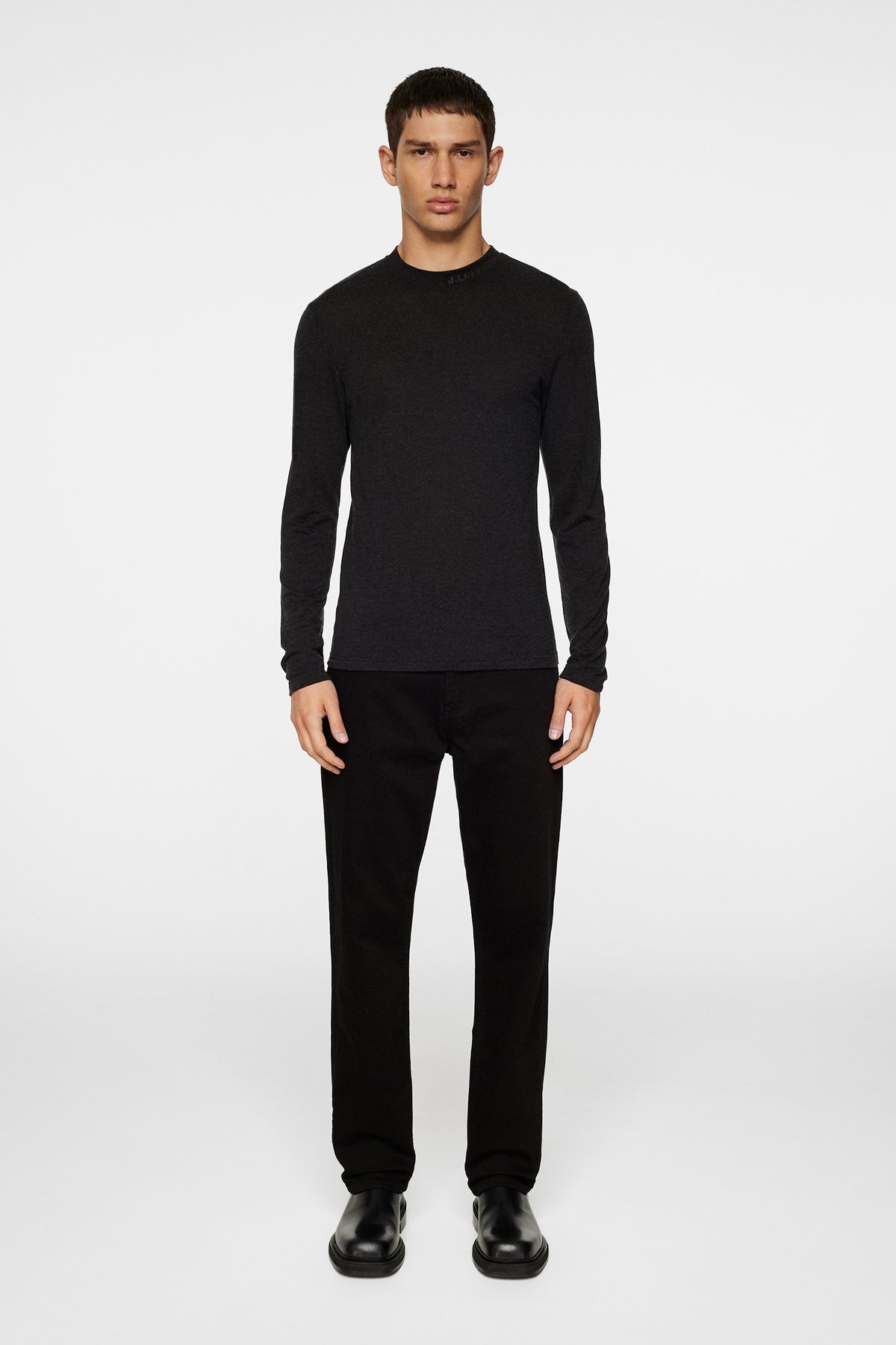 Arnie Mock Neck Longsleeve in Dark Grey Melange by J.Lindeberg