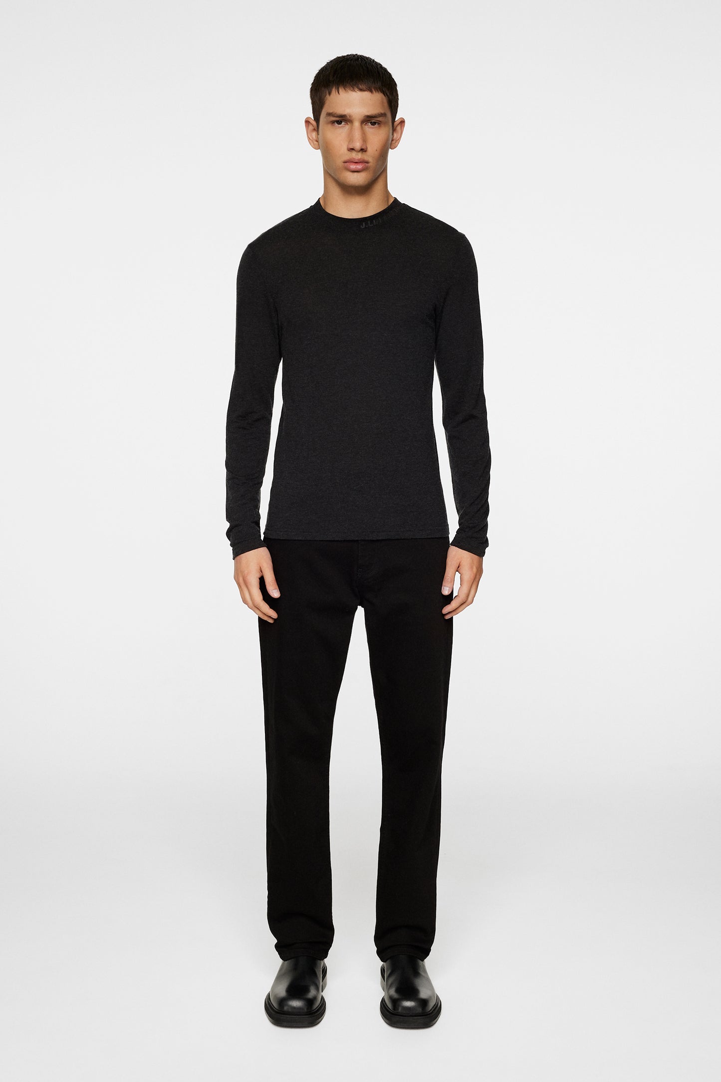 Arnie Mock Neck Longsleeve in Dark Grey Melange by J.Lindeberg