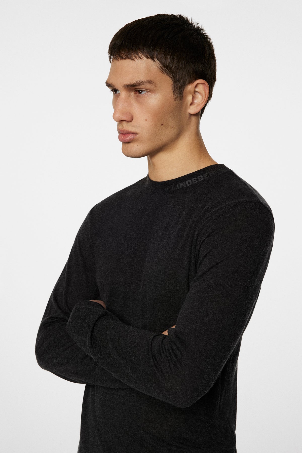 Arnie Mock Neck Longsleeve in Dark Grey Melange by J.Lindeberg