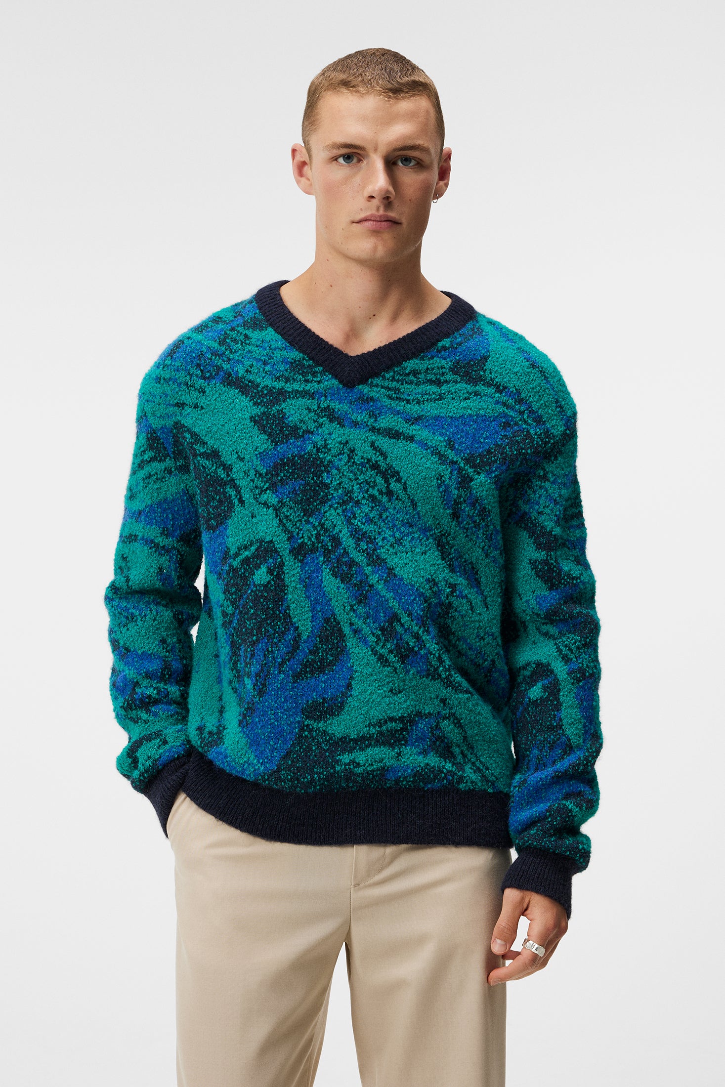 Trestle Jacquard V-neck Sweater