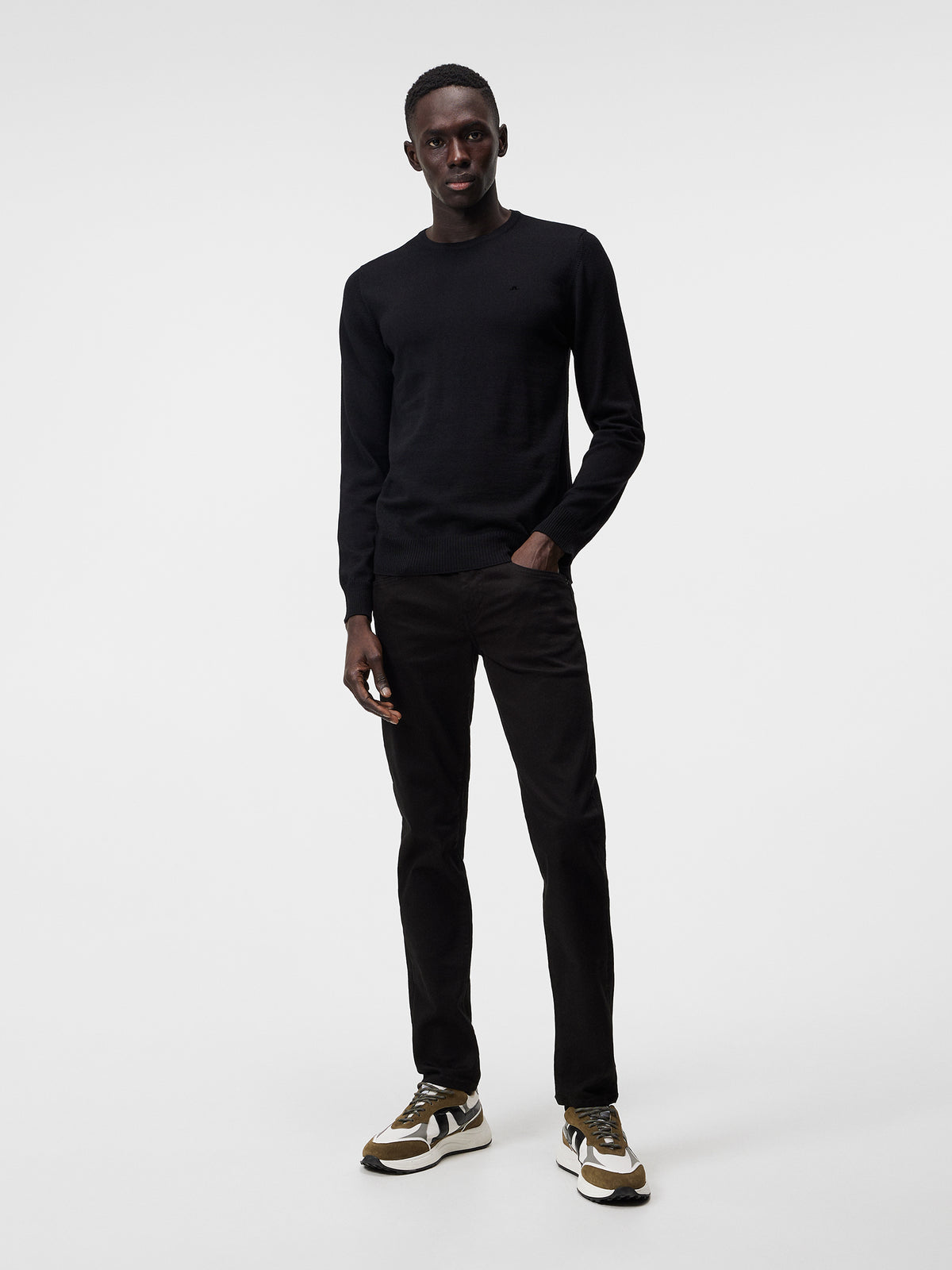 Lyle Merino Crew Neck Sweater in Black by J.Lindeberg