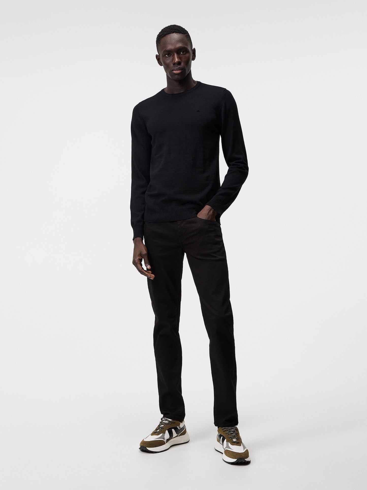 Lyle Merino Crew Neck Sweater in Black by J.Lindeberg
