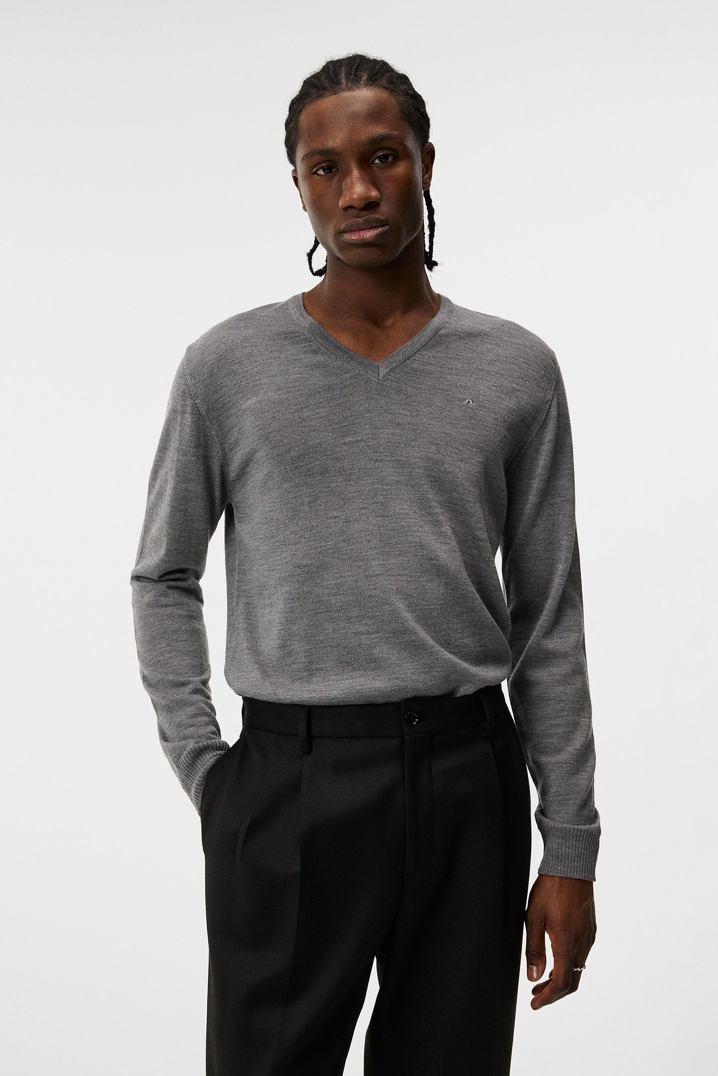 Lymann Merino V-neck Sweater in Grey Melange by J.Lindeberg