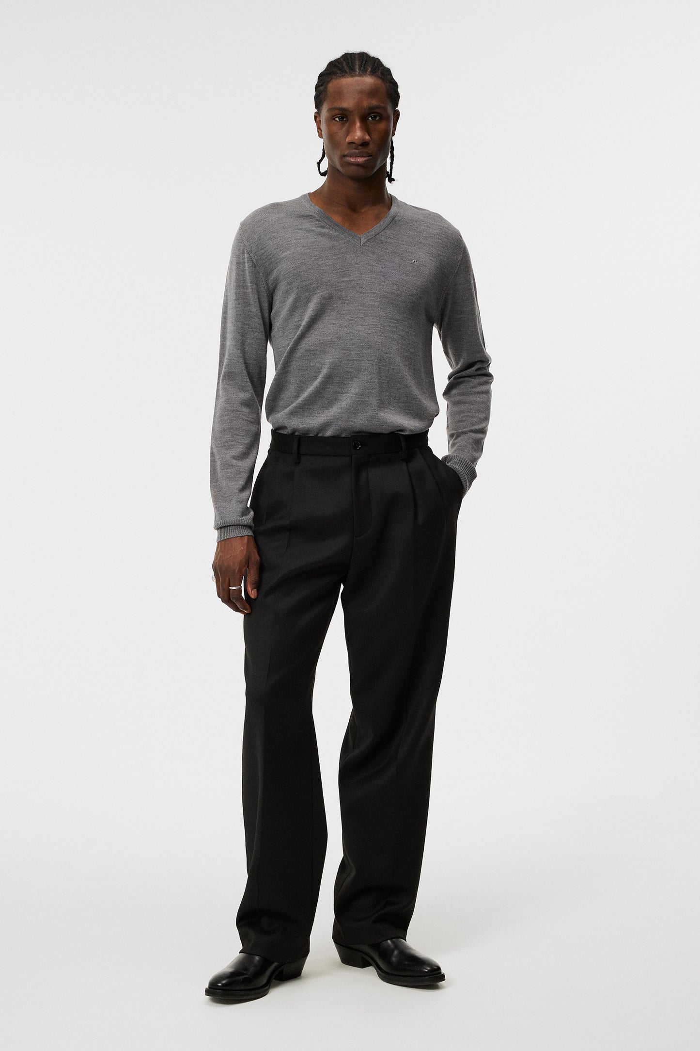 Lymann Merino V-neck Sweater in Grey Melange by J.Lindeberg