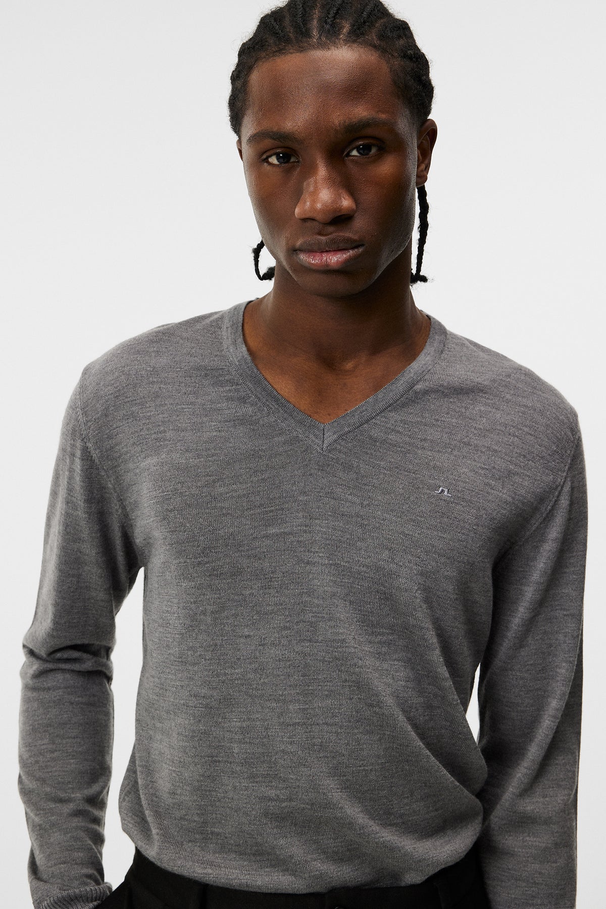 Lymann Merino V-neck Sweater in Grey Melange by J.Lindeberg