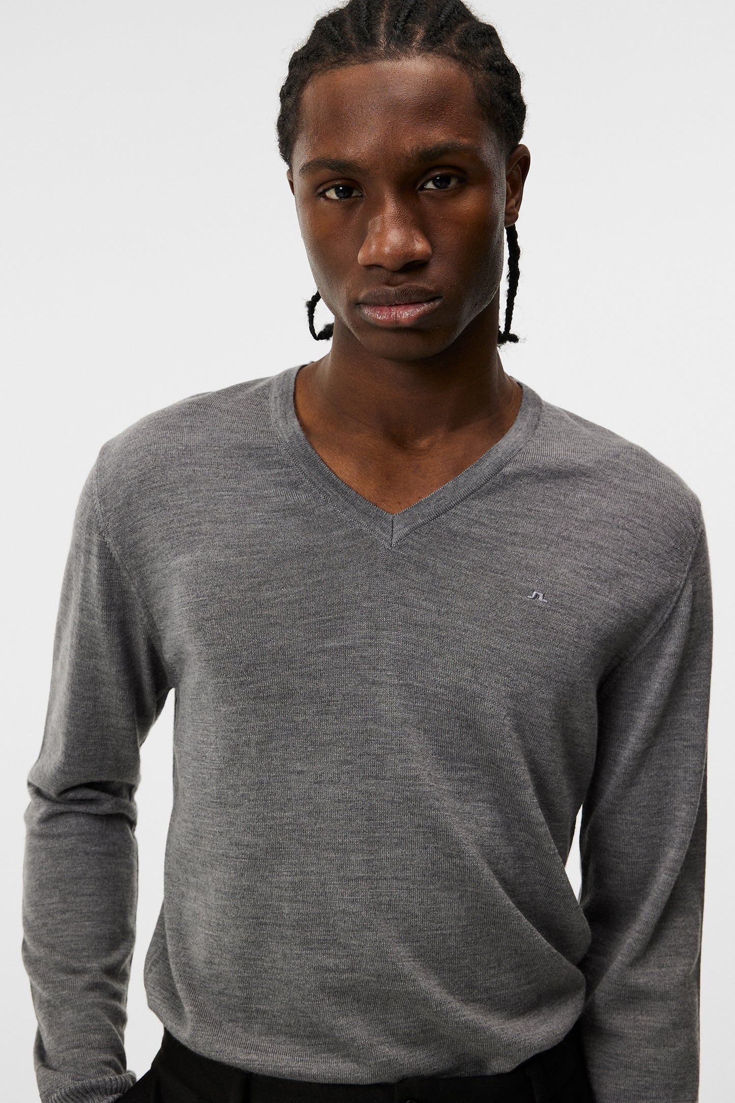 Lymann Merino V-neck Sweater in Grey Melange by J.Lindeberg