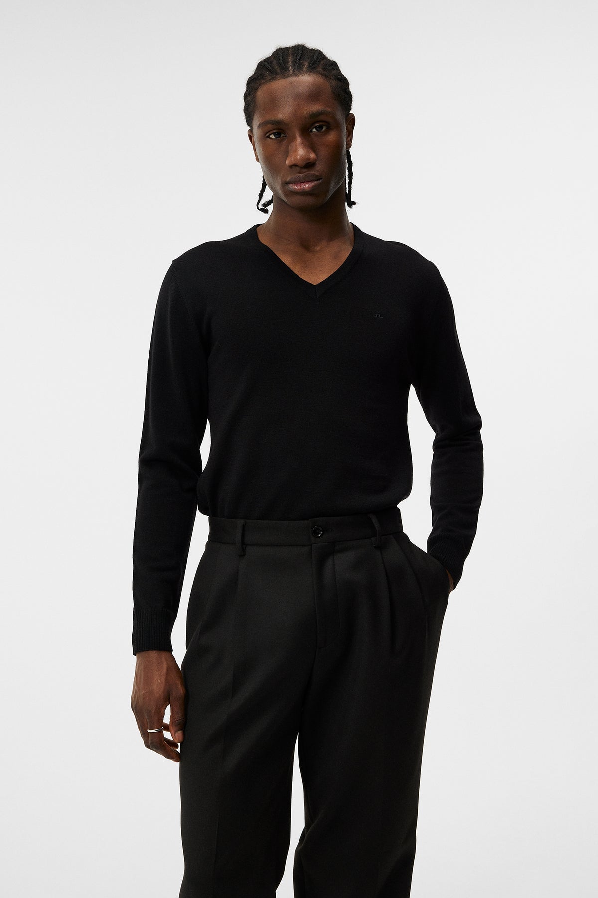 Lymann Merino V-neck Sweater in Black by J.Lindeberg