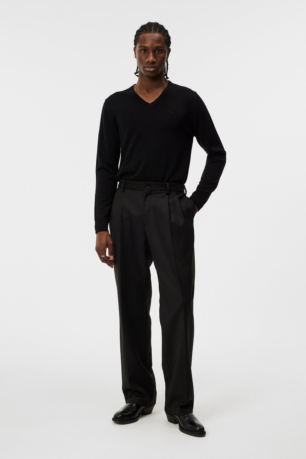 Lymann Merino V-neck Sweater in Black by J.Lindeberg