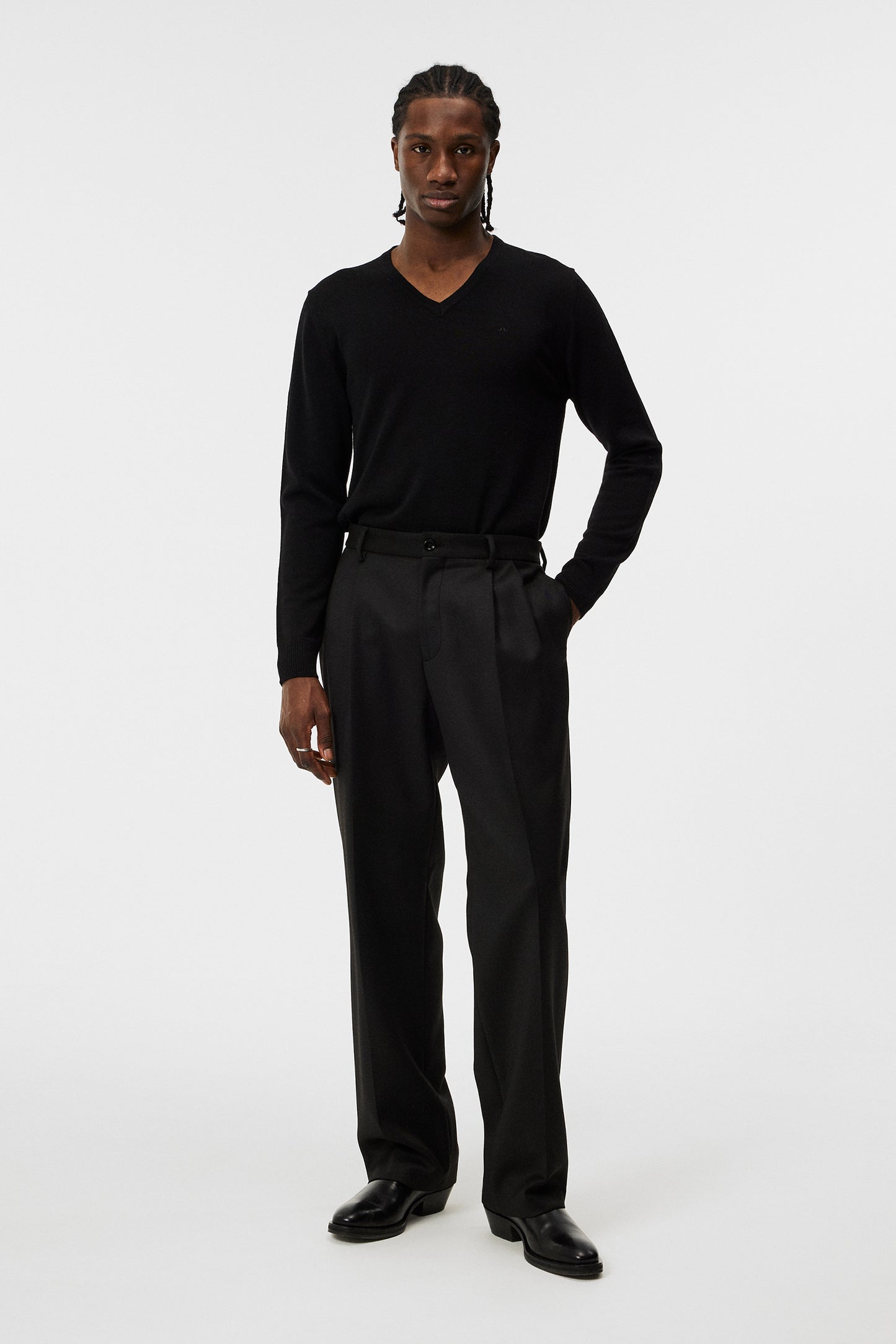 Lymann Merino V-neck Sweater in Black by J.Lindeberg