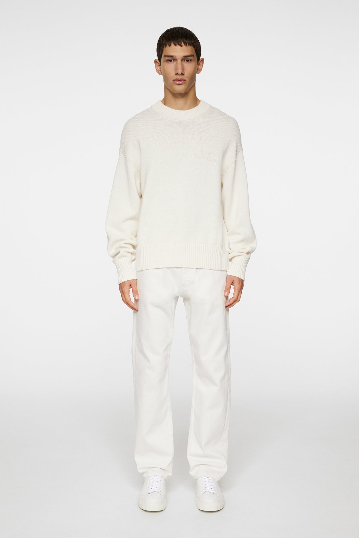 Eddy Cotton Wool Crew Neck in White by J.Lindeberg