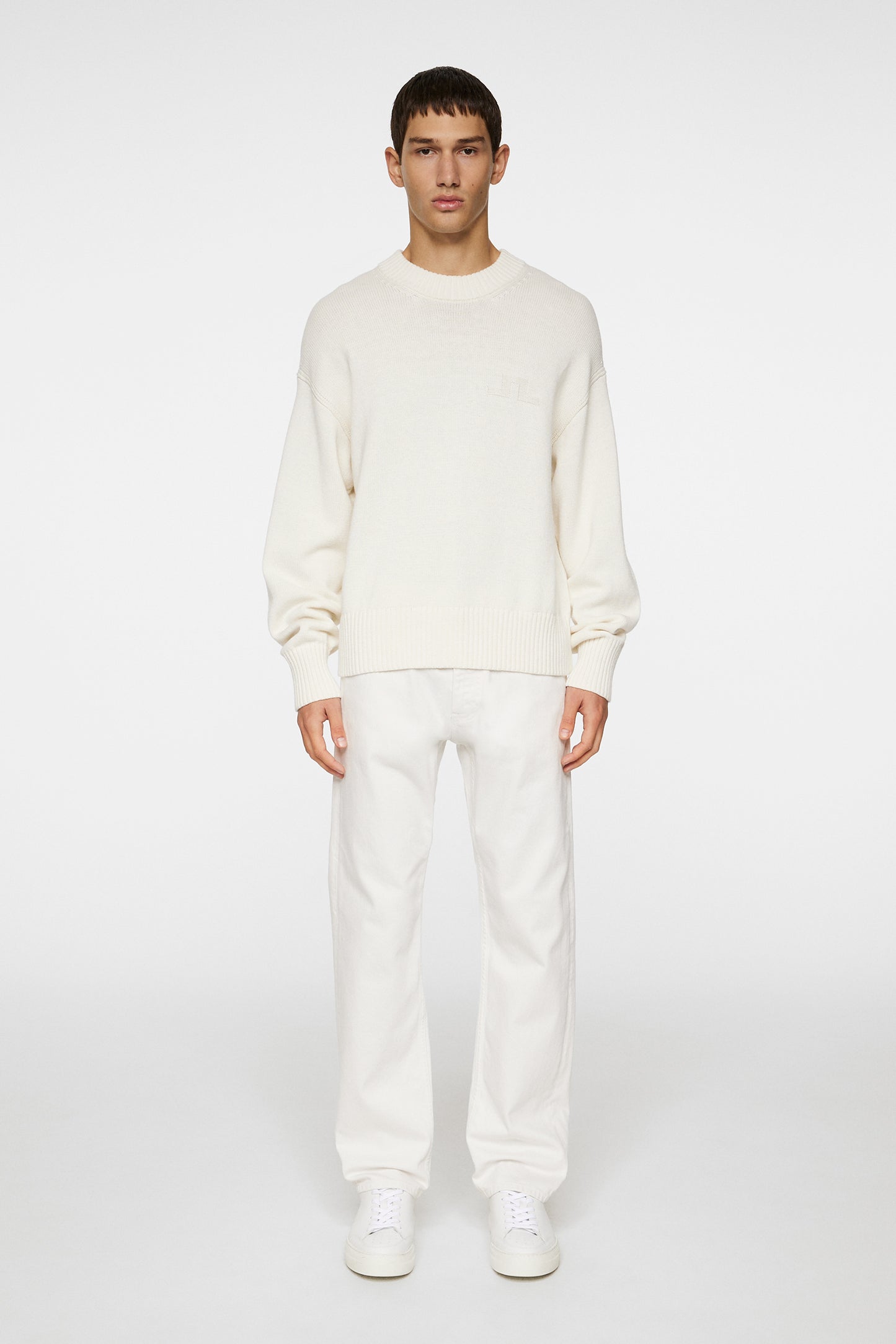 Eddy Cotton Wool Crew Neck in White by J.Lindeberg