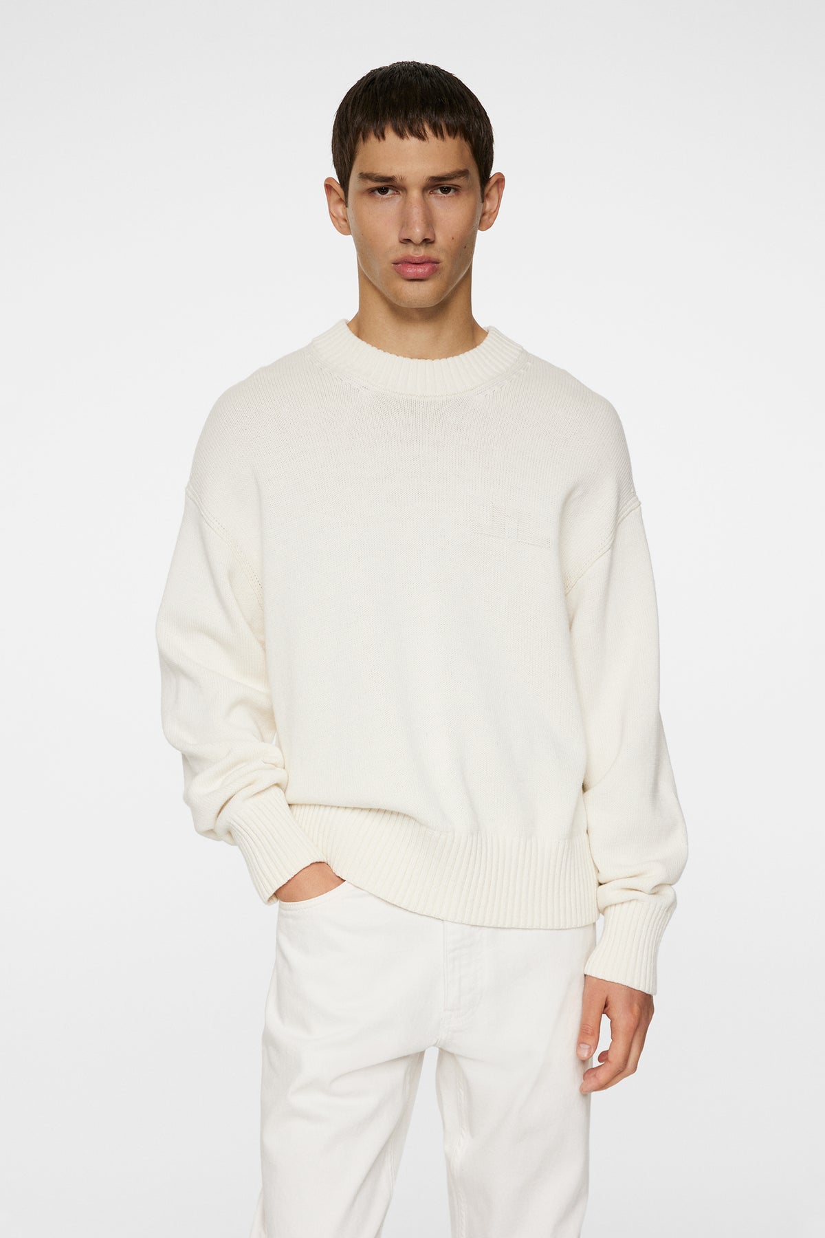 Eddy Cotton Wool Crew Neck in White by J.Lindeberg