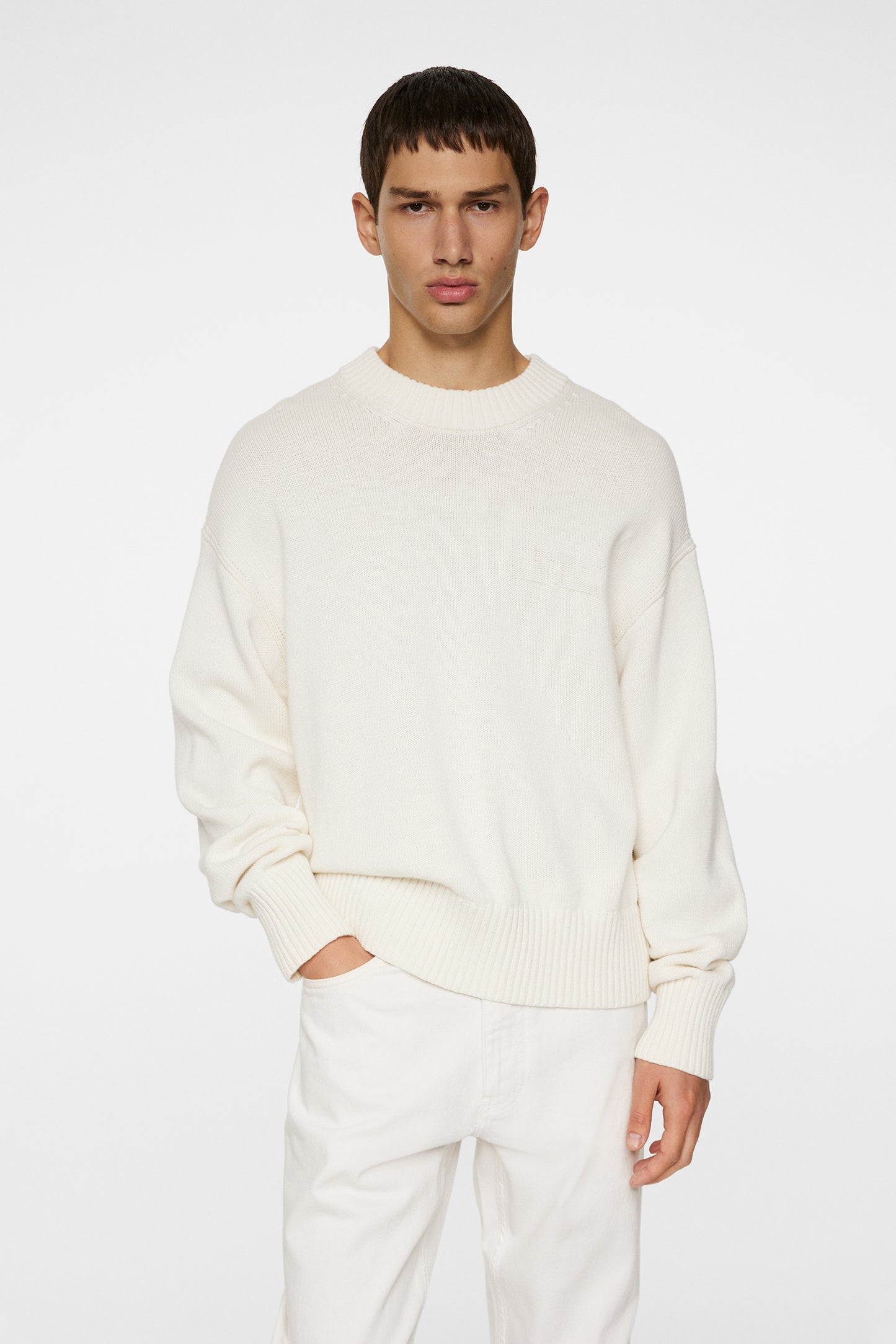 Eddy Cotton Wool Crew Neck in White by J.Lindeberg