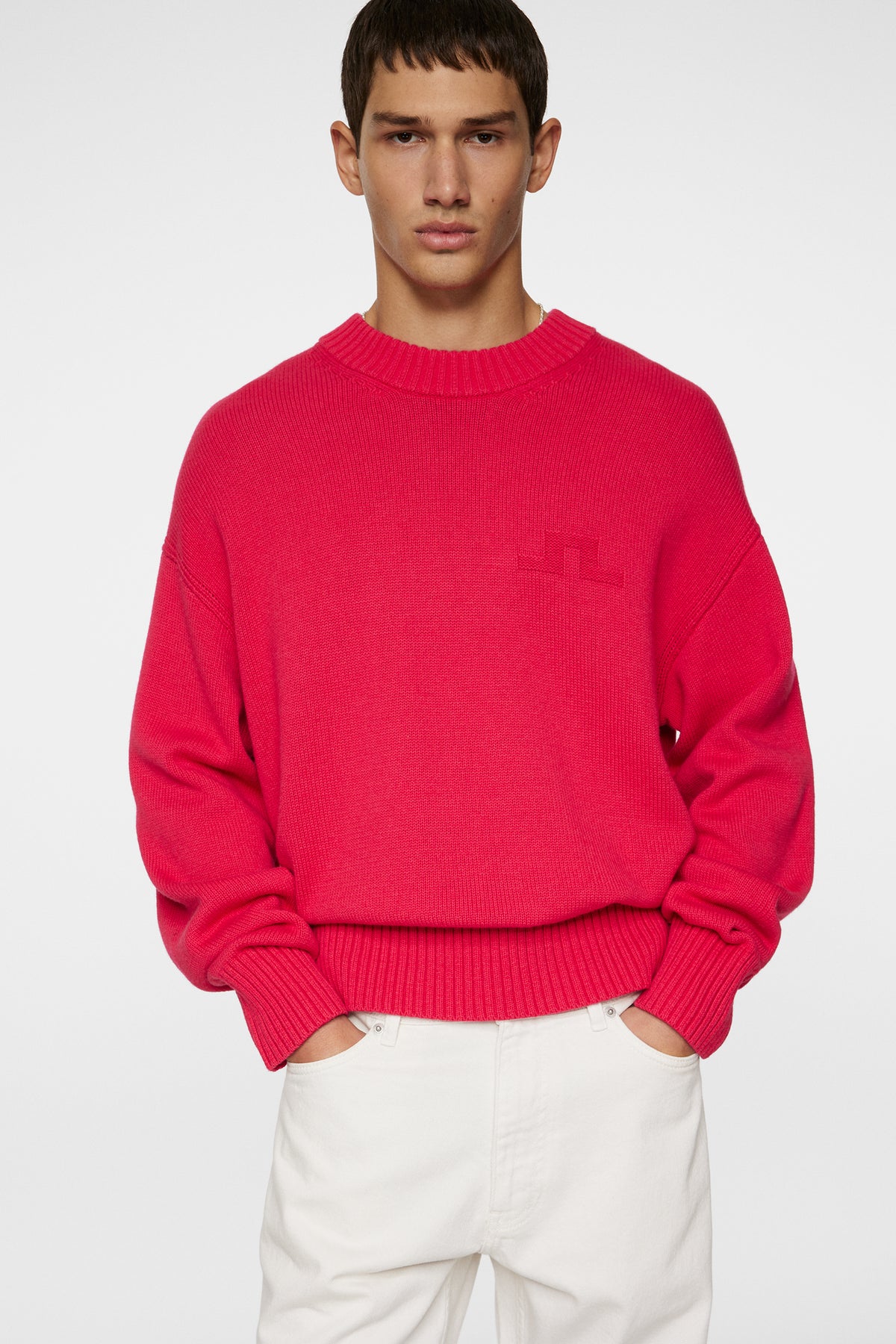 Eddy Cotton Wool Crew Neck in Azalea by J.Lindeberg