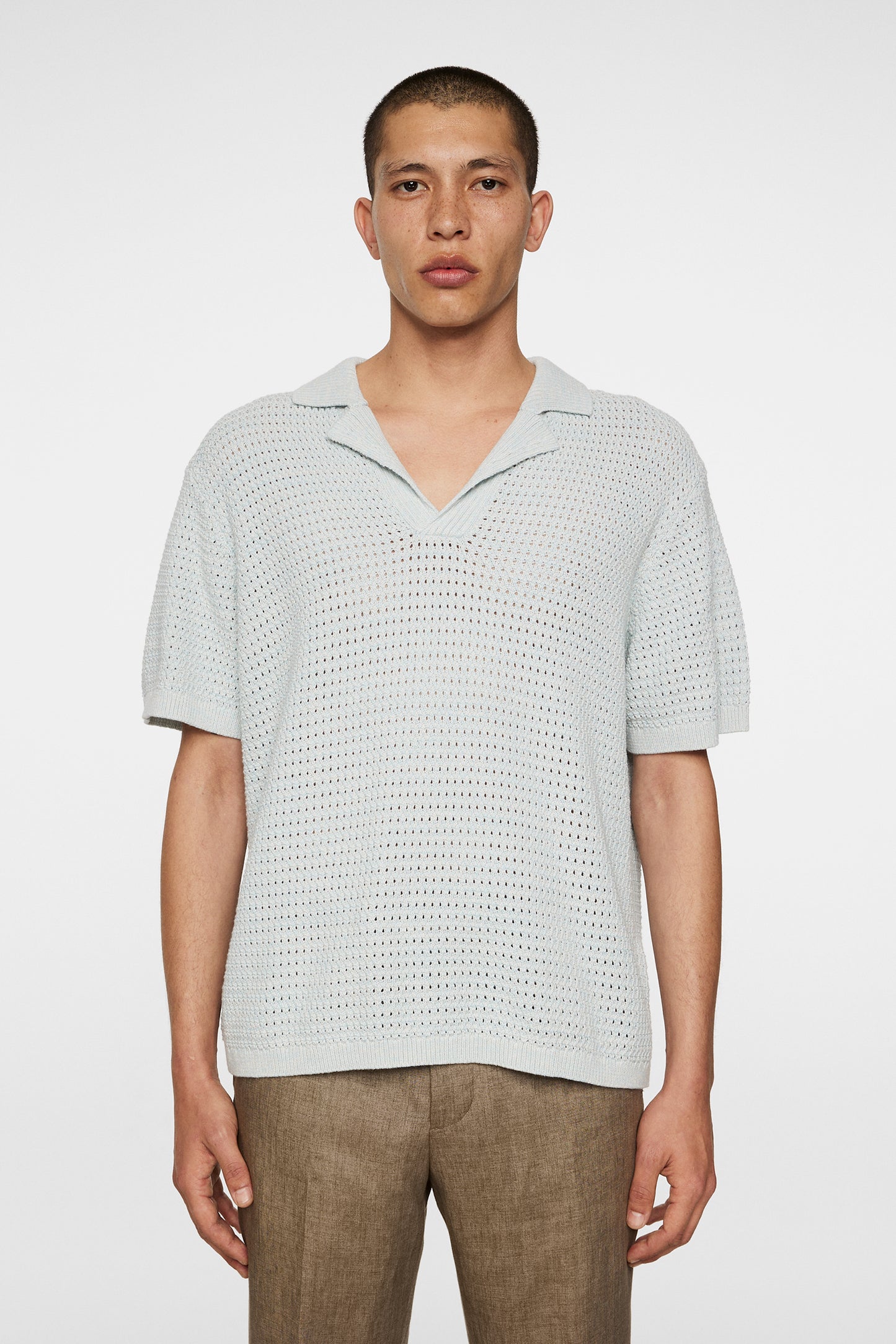 Ethan Open Collar Knit Polo in Winter Sky by J.Lindeberg