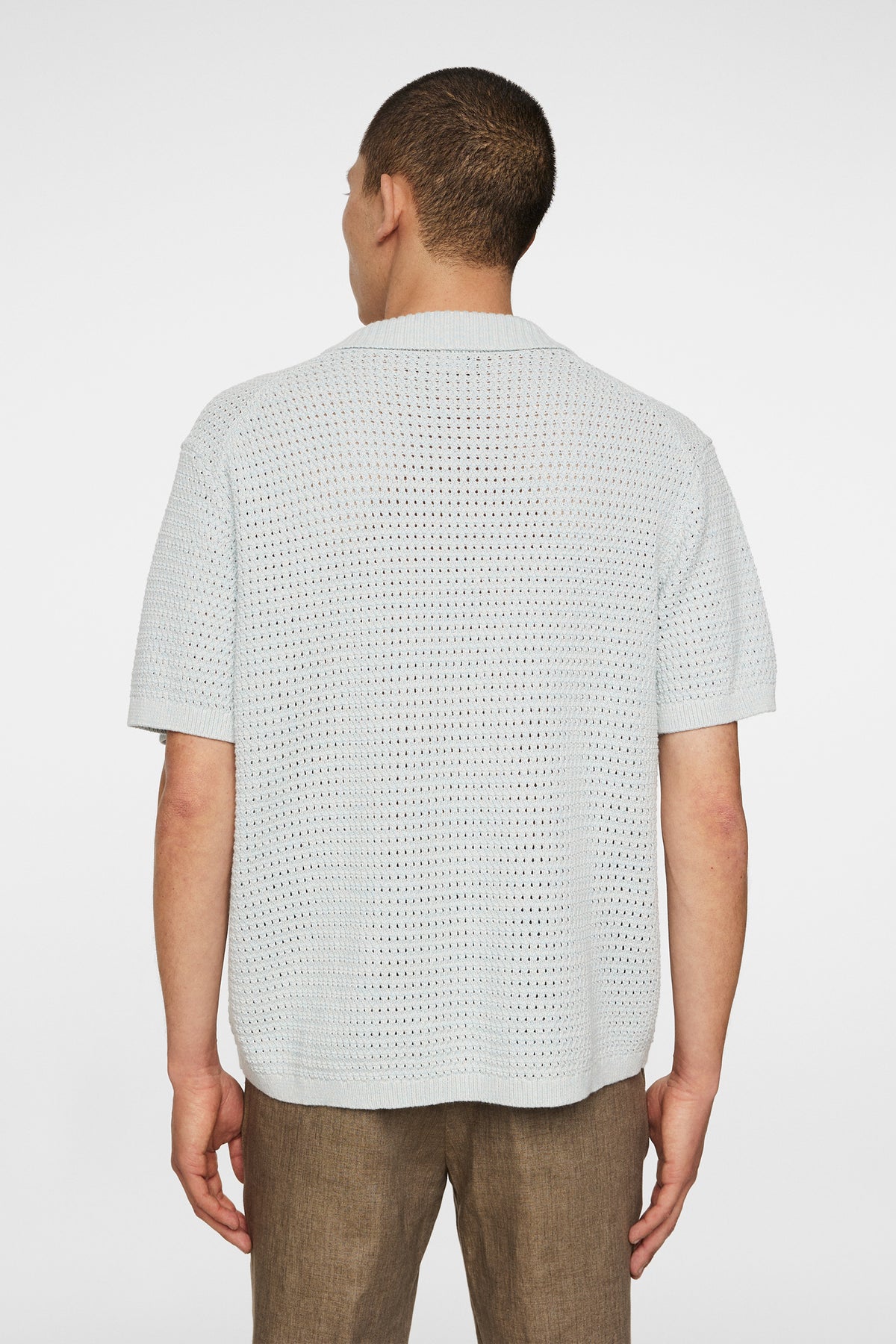 Ethan Open Collar Knit Polo in Winter Sky by J.Lindeberg