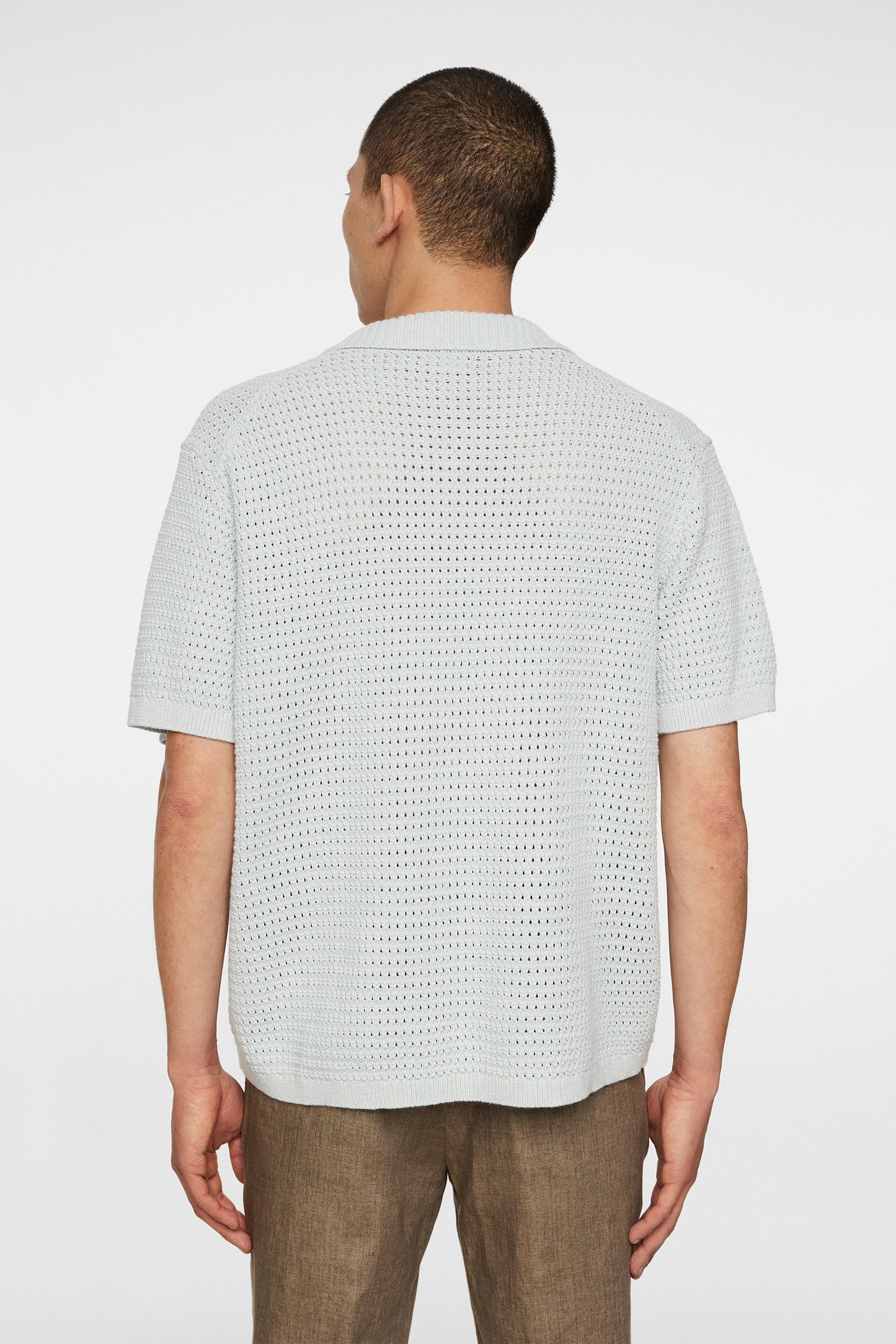 Ethan Open Collar Knit Polo in Winter Sky by J.Lindeberg