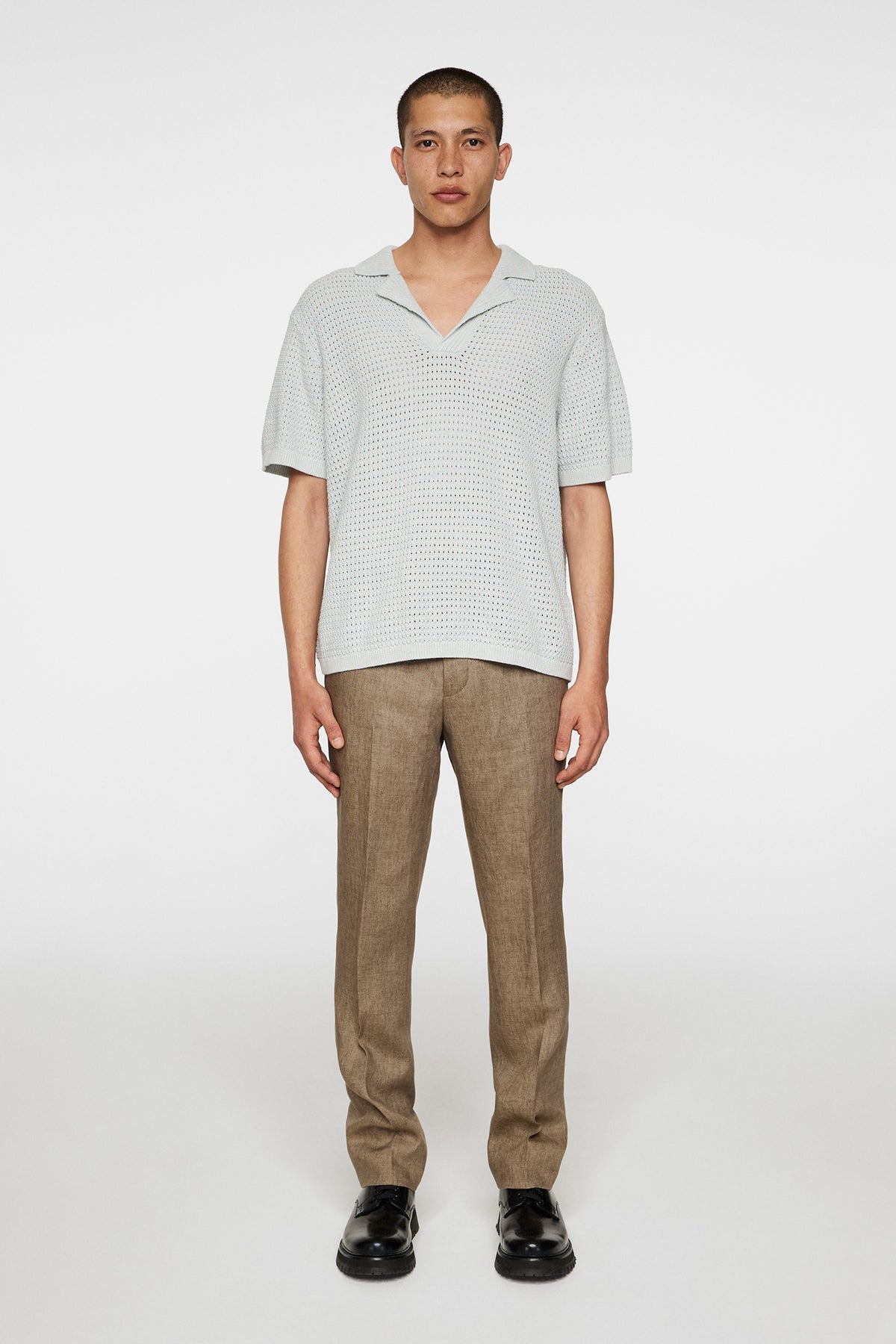 Ethan Open Collar Knit Polo in Winter Sky by J.Lindeberg