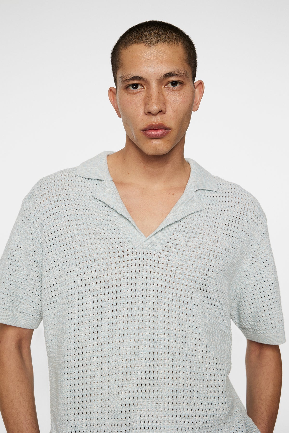 Ethan Open Collar Knit Polo in Winter Sky by J.Lindeberg