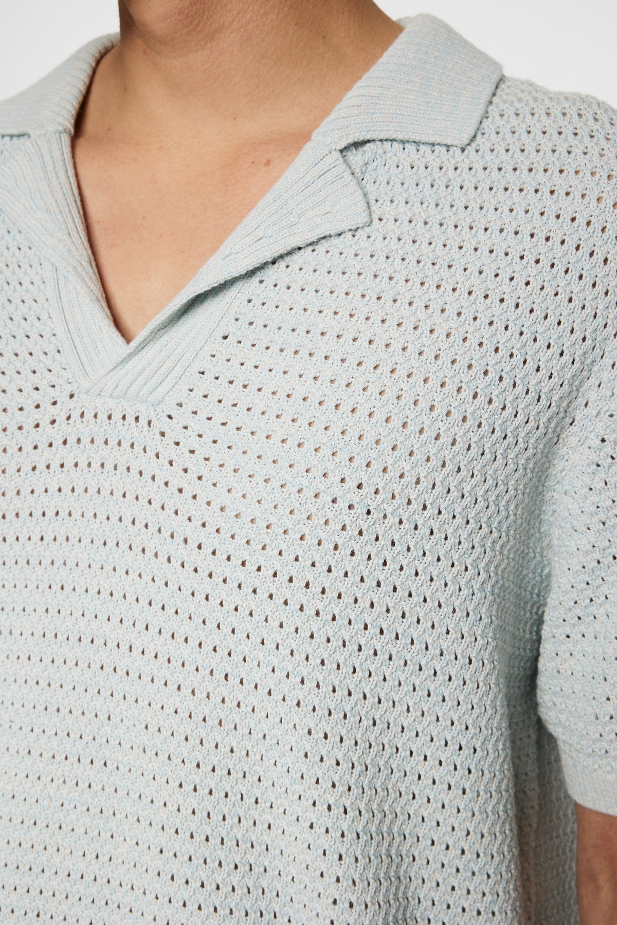 Ethan Open Collar Knit Polo in Winter Sky by J.Lindeberg