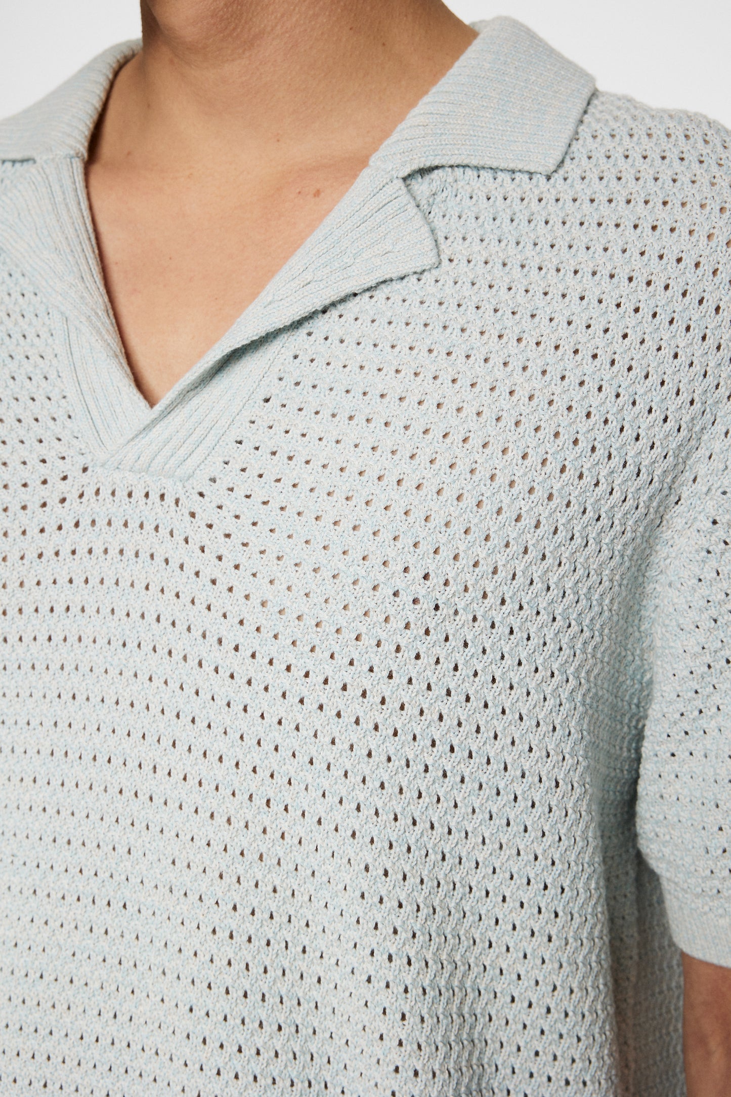Ethan Open Collar Knit Polo in Winter Sky by J.Lindeberg
