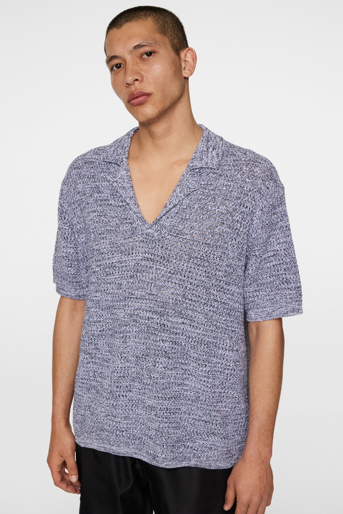 Ethan Open Collar Knit Polo in Ombre Blue by J.Lindeberg