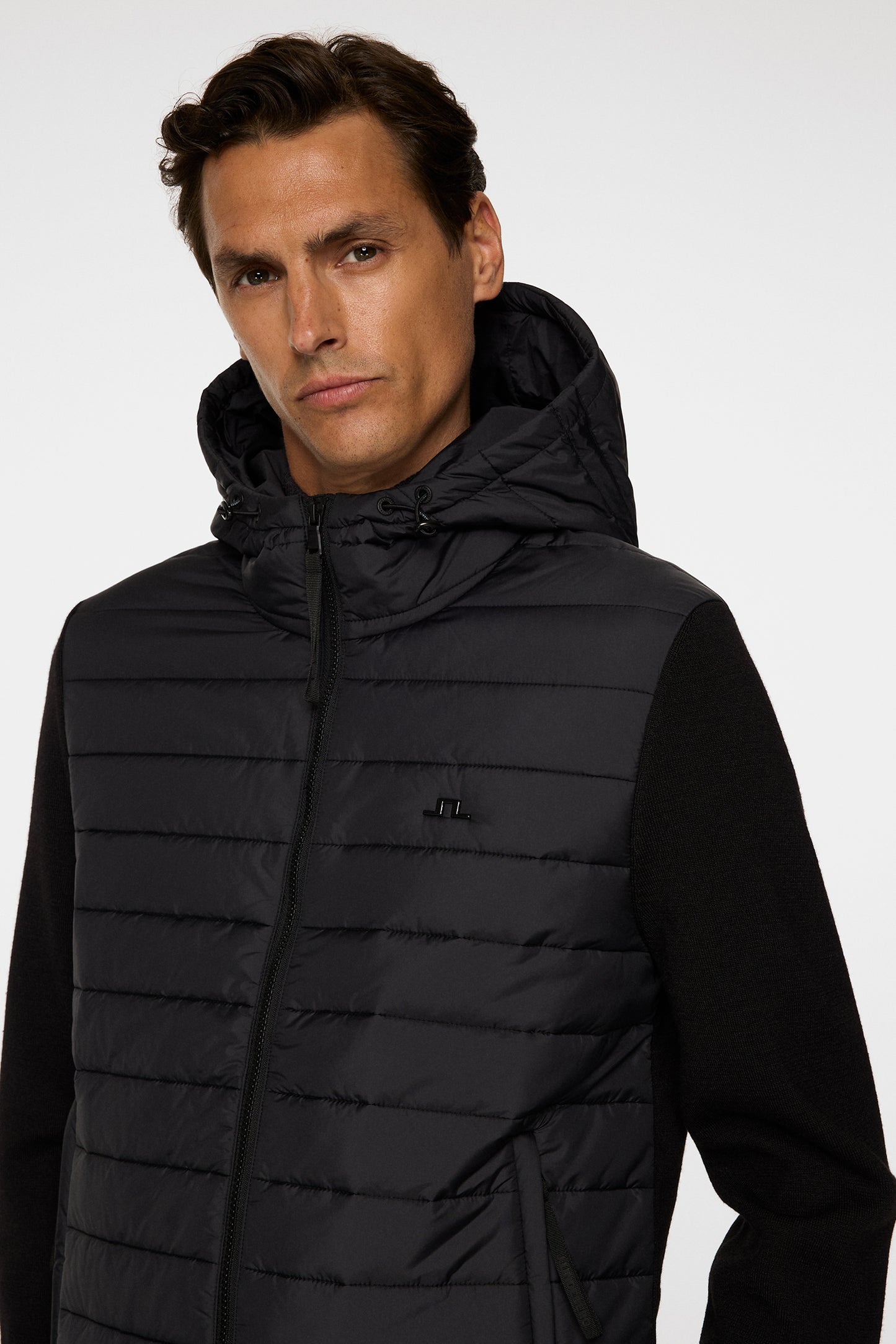 Thorn Hood Knit Hybrid Jacket in Black by J.Lindeberg
