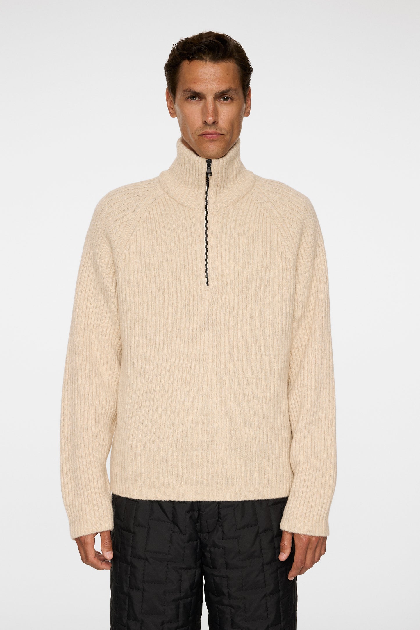 Victor Zip Wool Sweater in Moonbeam Melange by J.Lindeberg