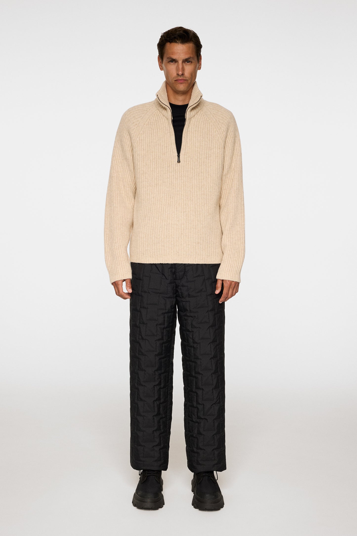 Victor Zip Wool Sweater in Moonbeam Melange by J.Lindeberg