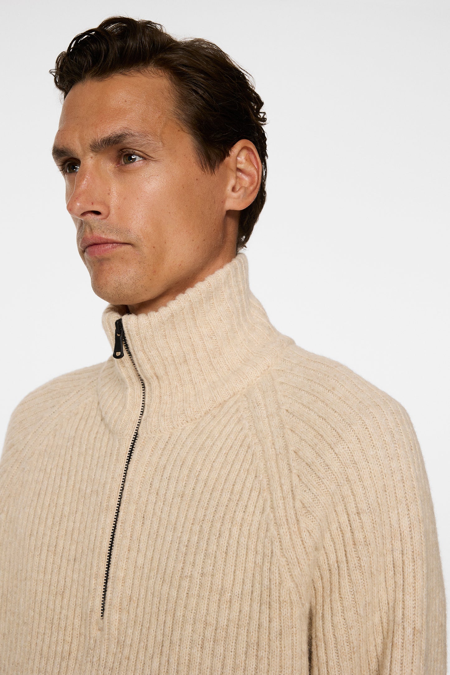 Victor Zip Wool Sweater in Moonbeam Melange by J.Lindeberg
