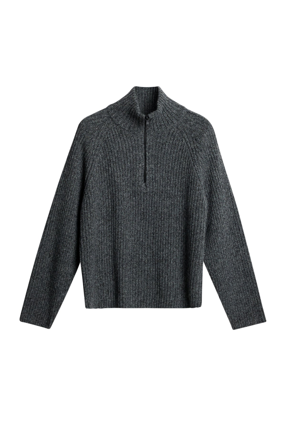 Victor Zip Wool Sweater in Dark Grey Melange by J.Lindeberg