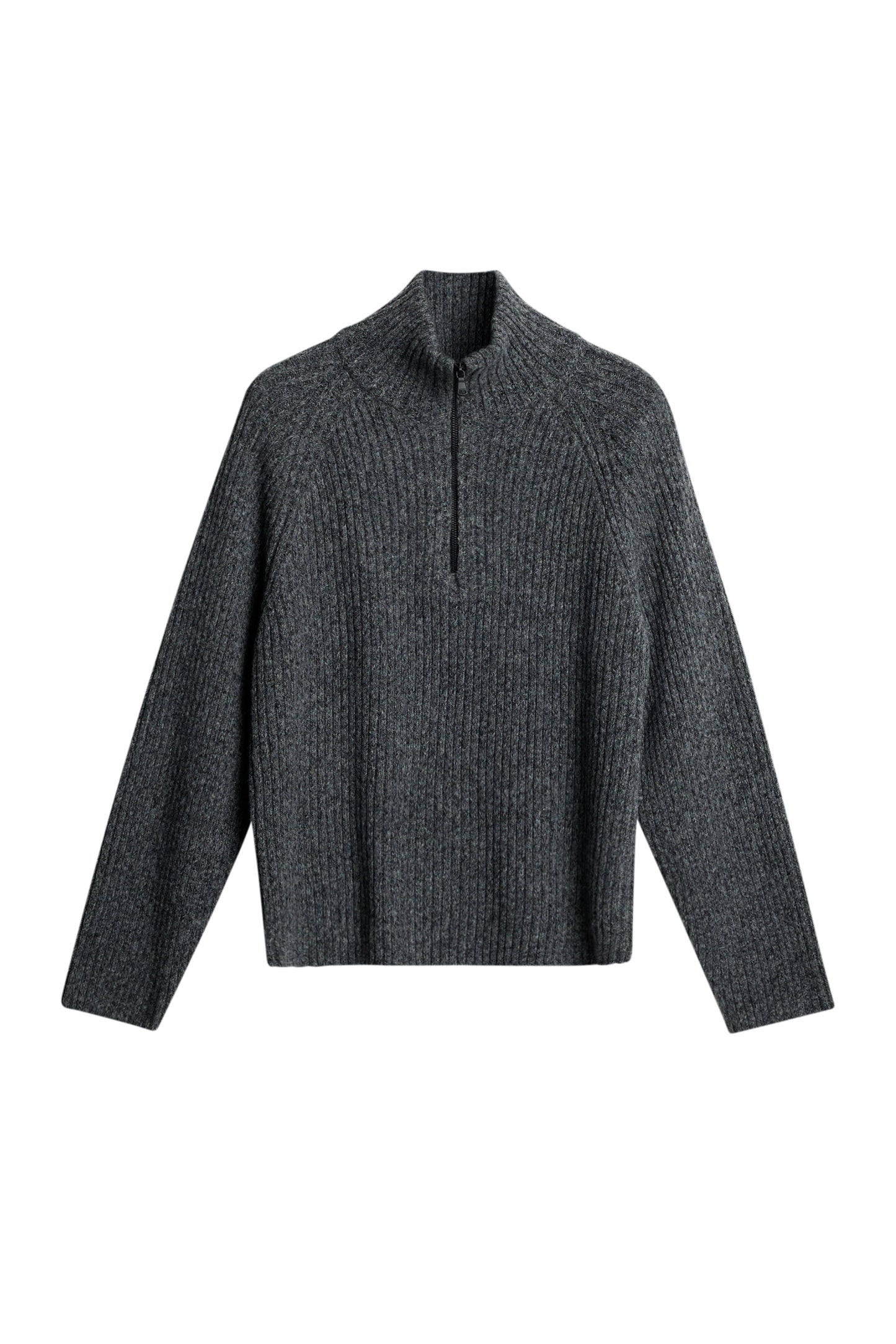Victor Zip Wool Sweater in Dark Grey Melange by J.Lindeberg