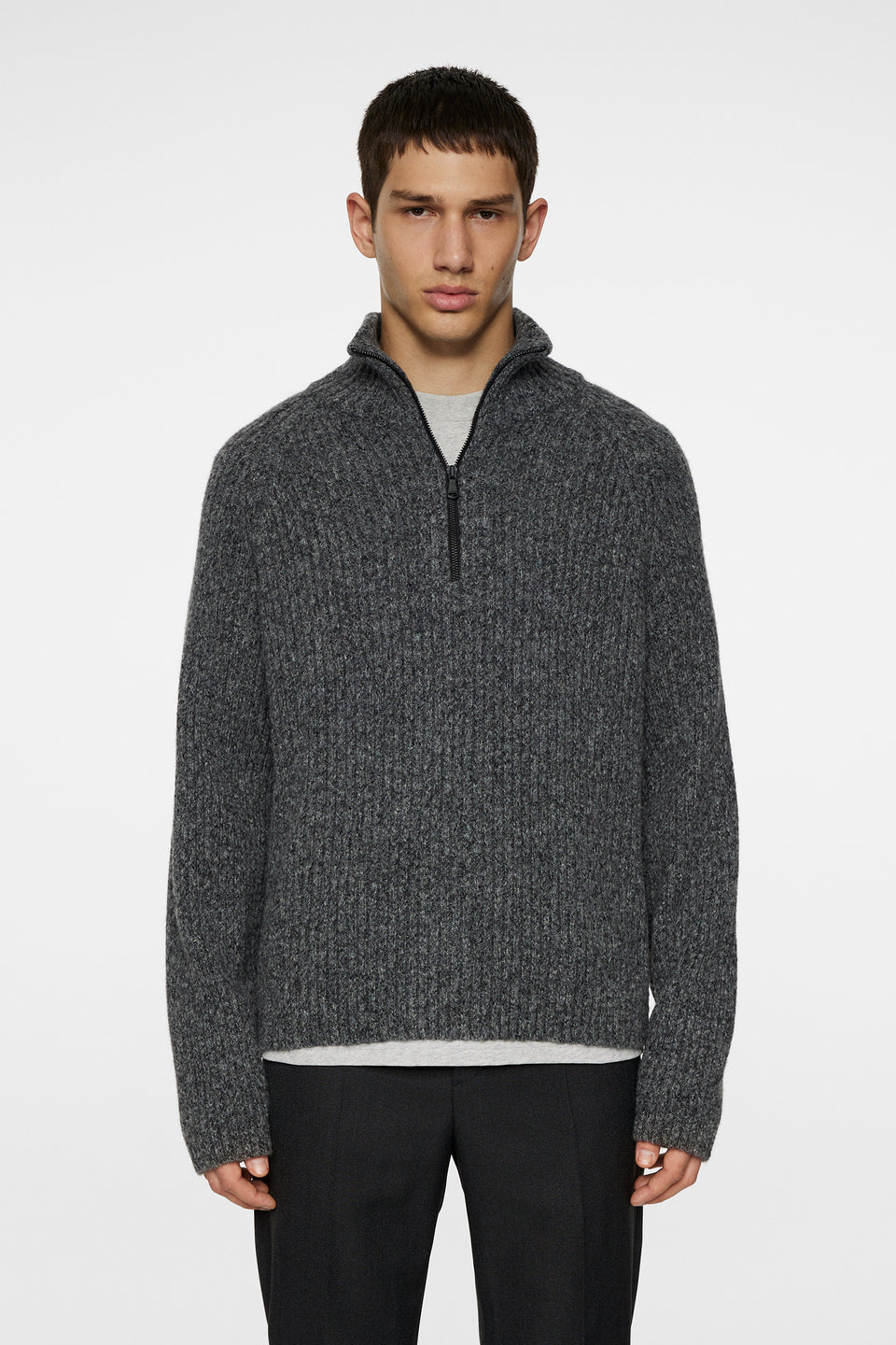 Victor Zip Wool Sweater / Dark Grey Melange