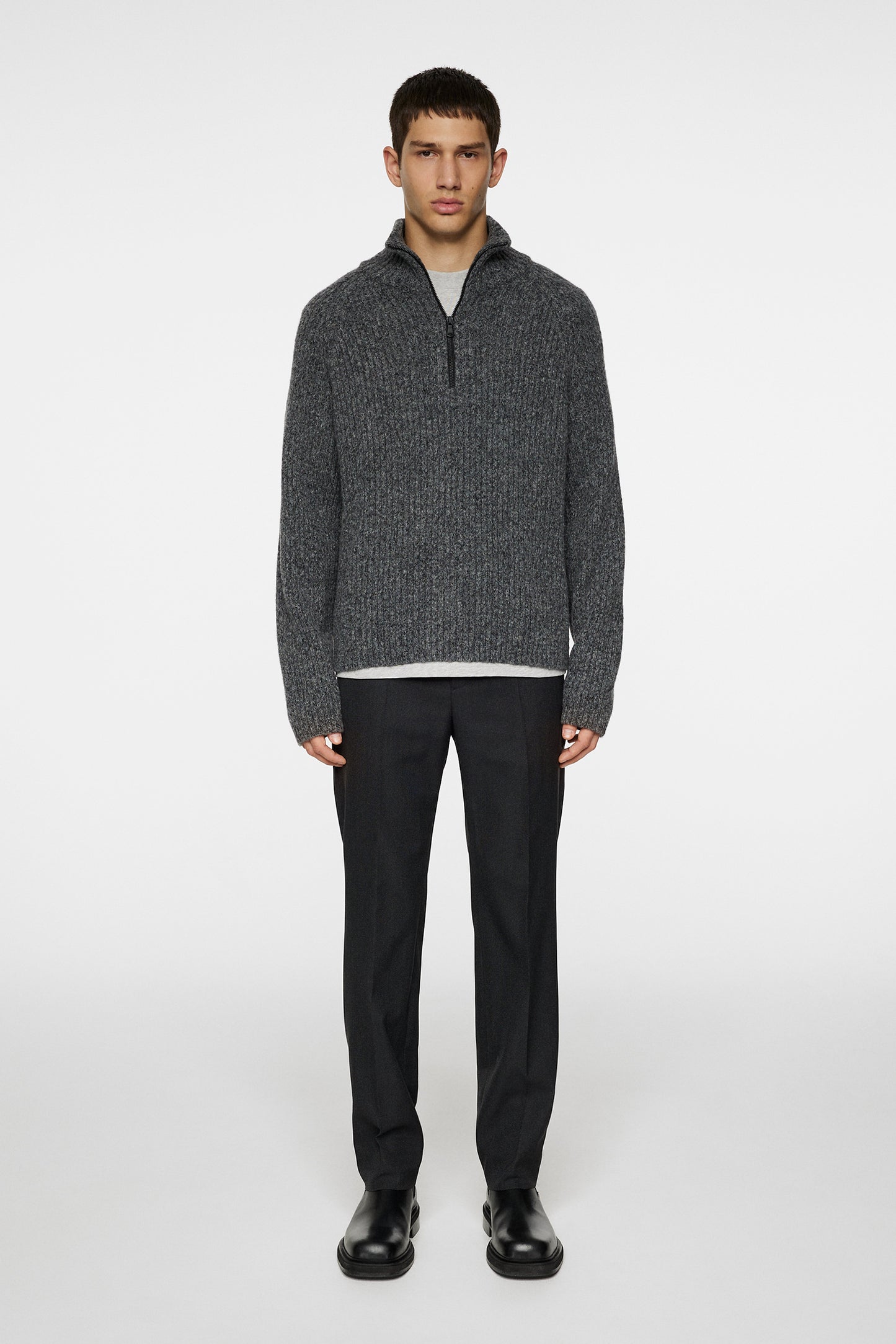 Victor Zip Wool Sweater in Dark Grey Melange by J.Lindeberg